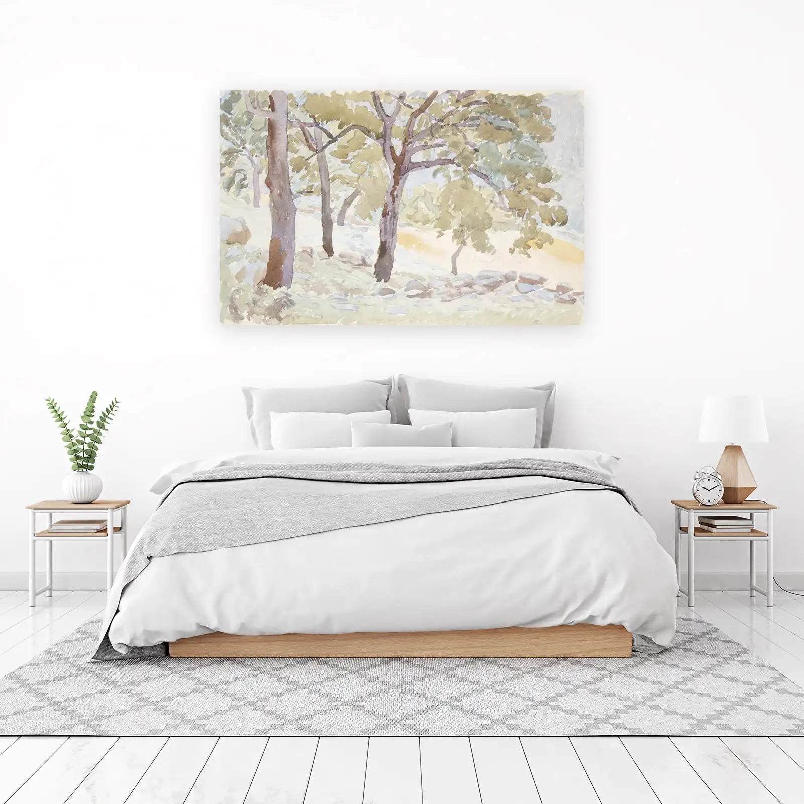 Serene Woodland Trees Watercolor Wall Art