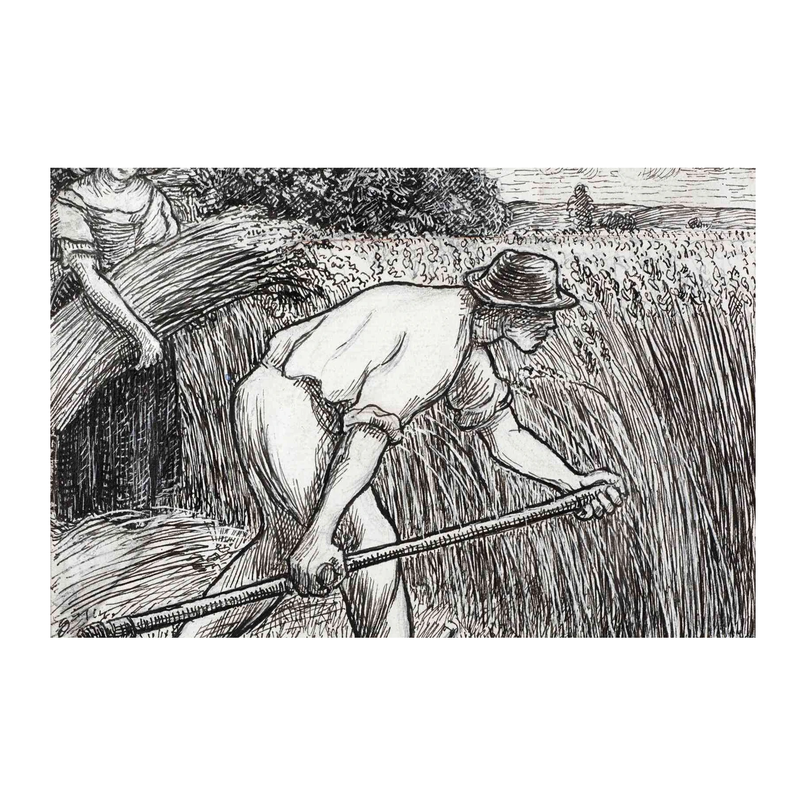 Vintage Farmer Harvesting Wheat Wall Art