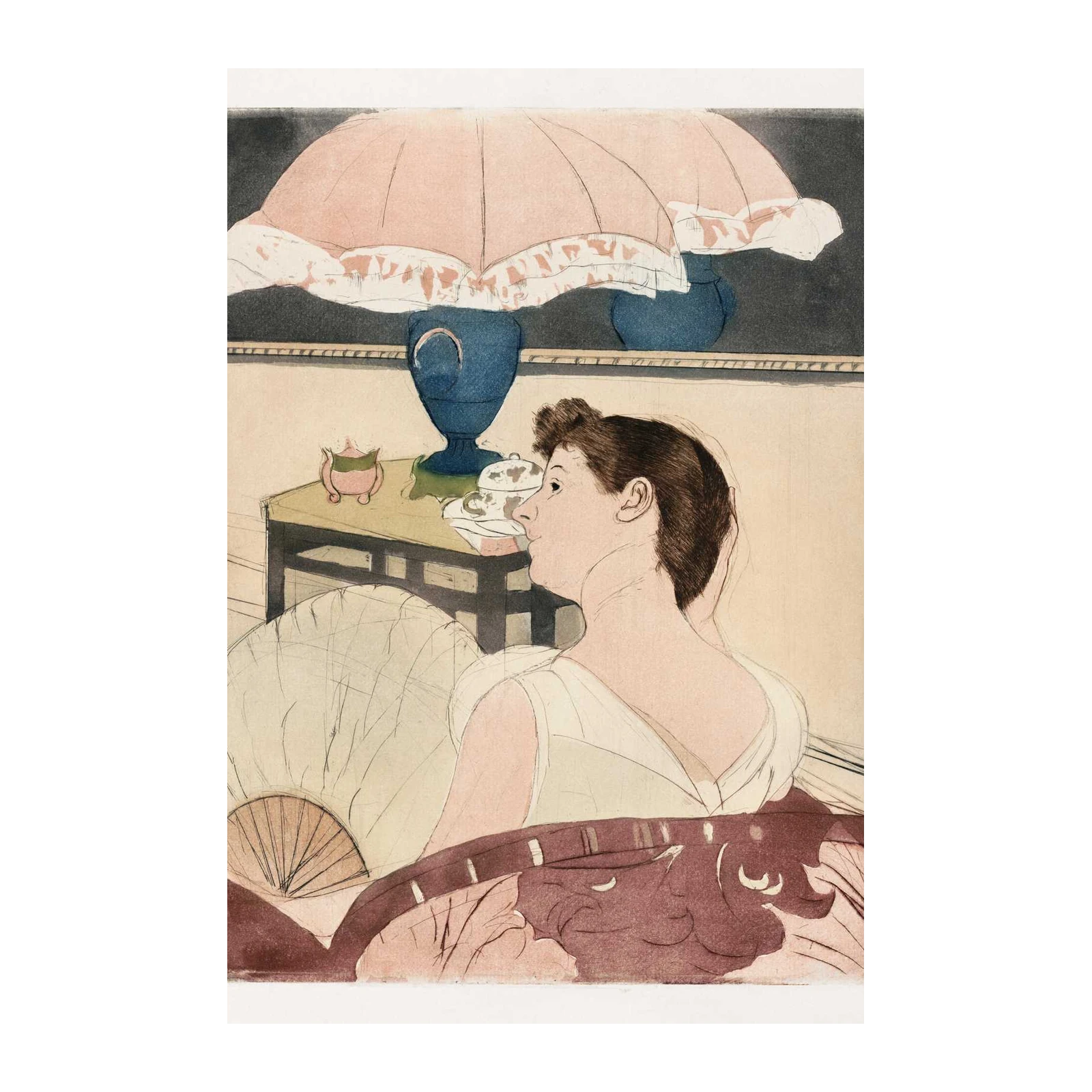 Elegant Woman Seated with Fan Wall Art