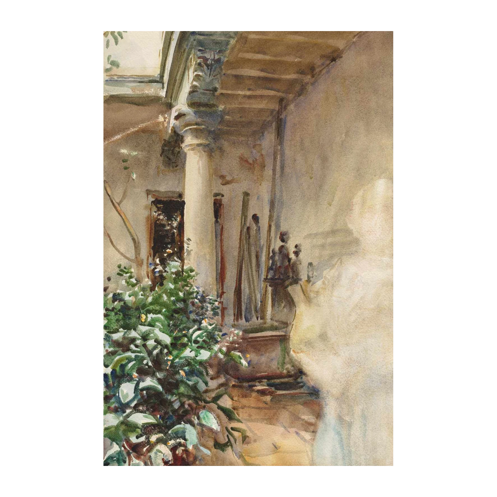 Serene Courtyard Garden Watercolor Wall Art