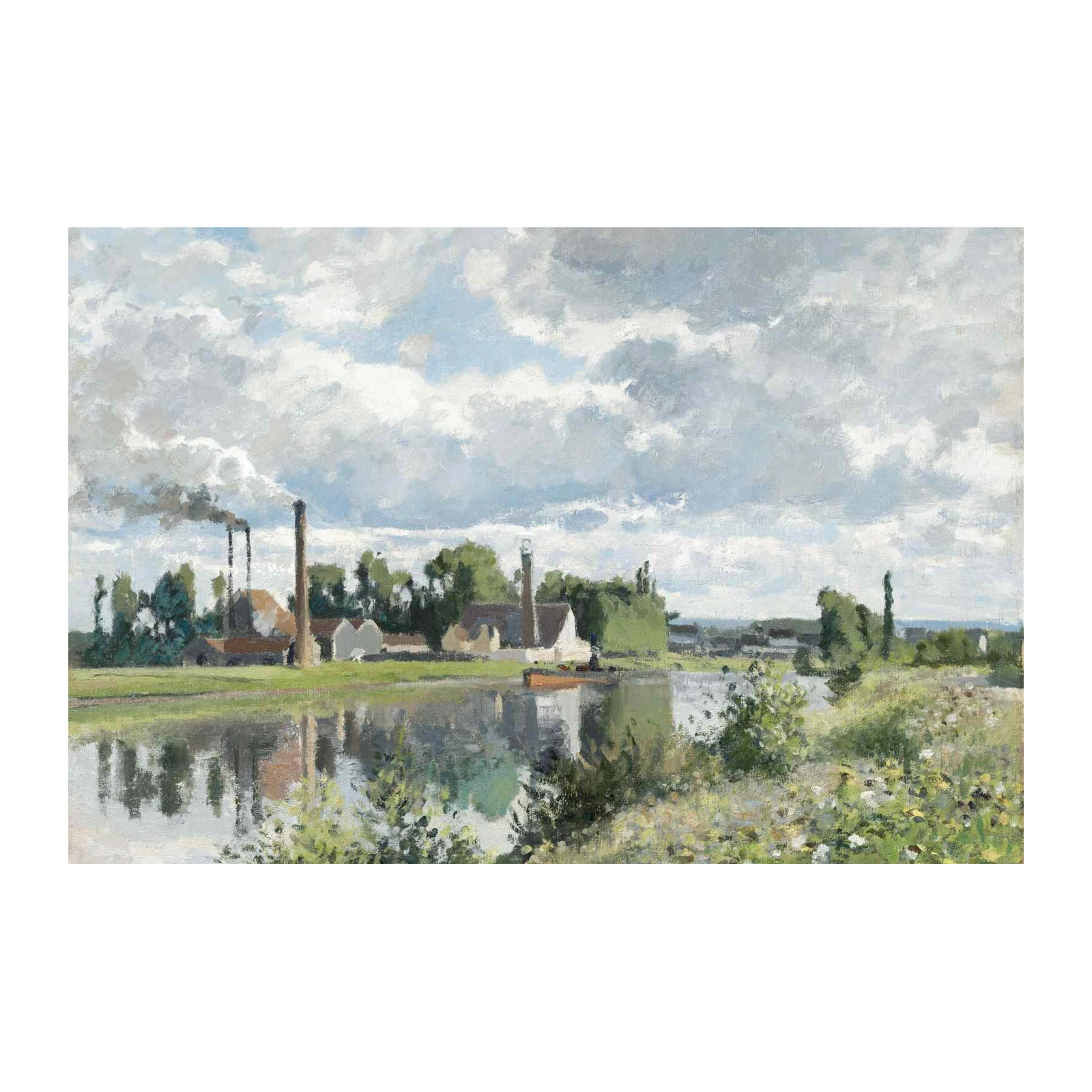Impressionist River Industrial Scene Wall Art