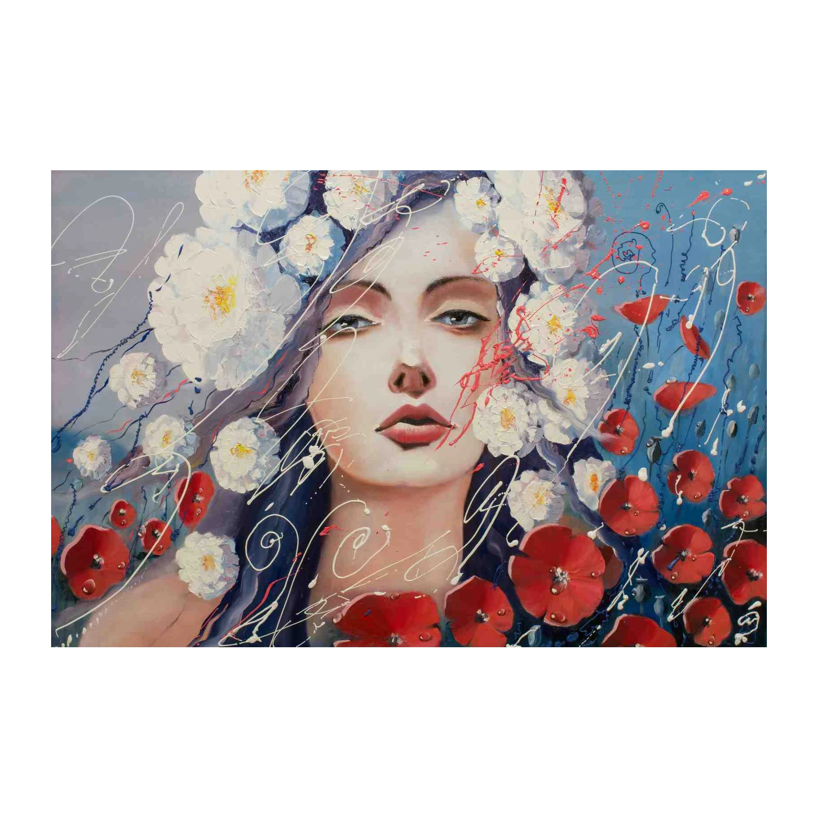 Enchanting Floral Portrait Oil Painting Wall Art