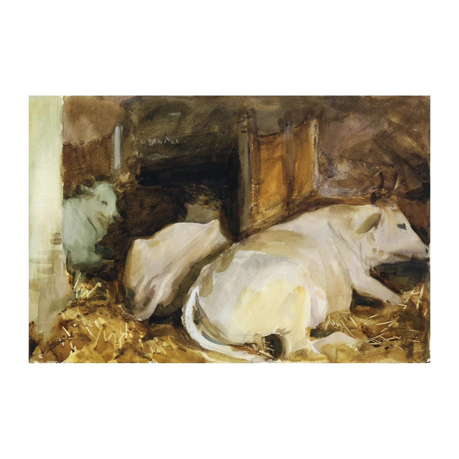 Serene Cows in Barn Watercolor Wall Art
