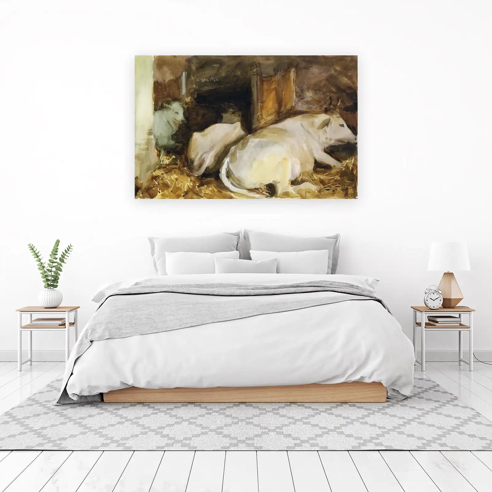 Serene Cows in Barn Watercolor Wall Art