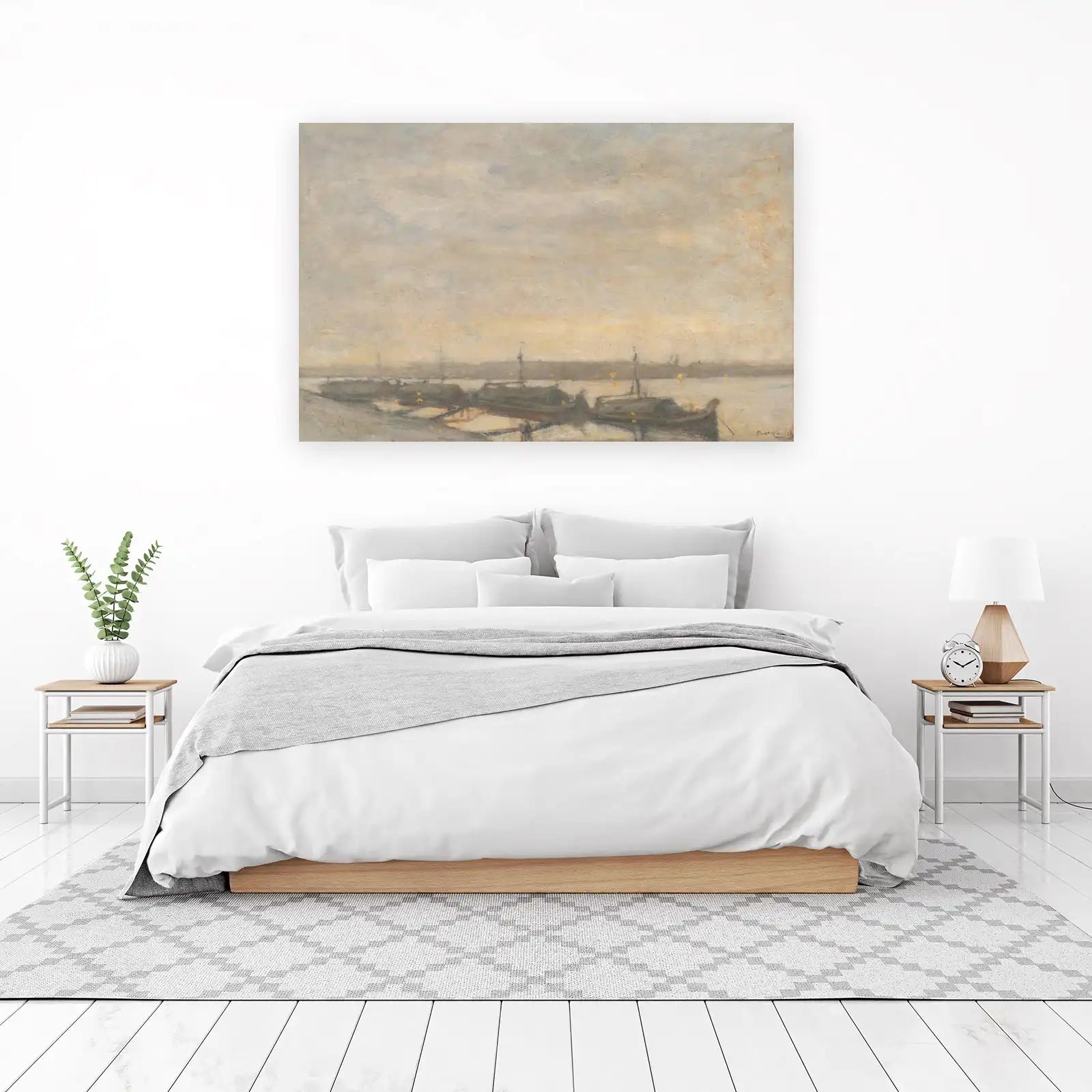 Serene Canal Boats Landscape Wall Art