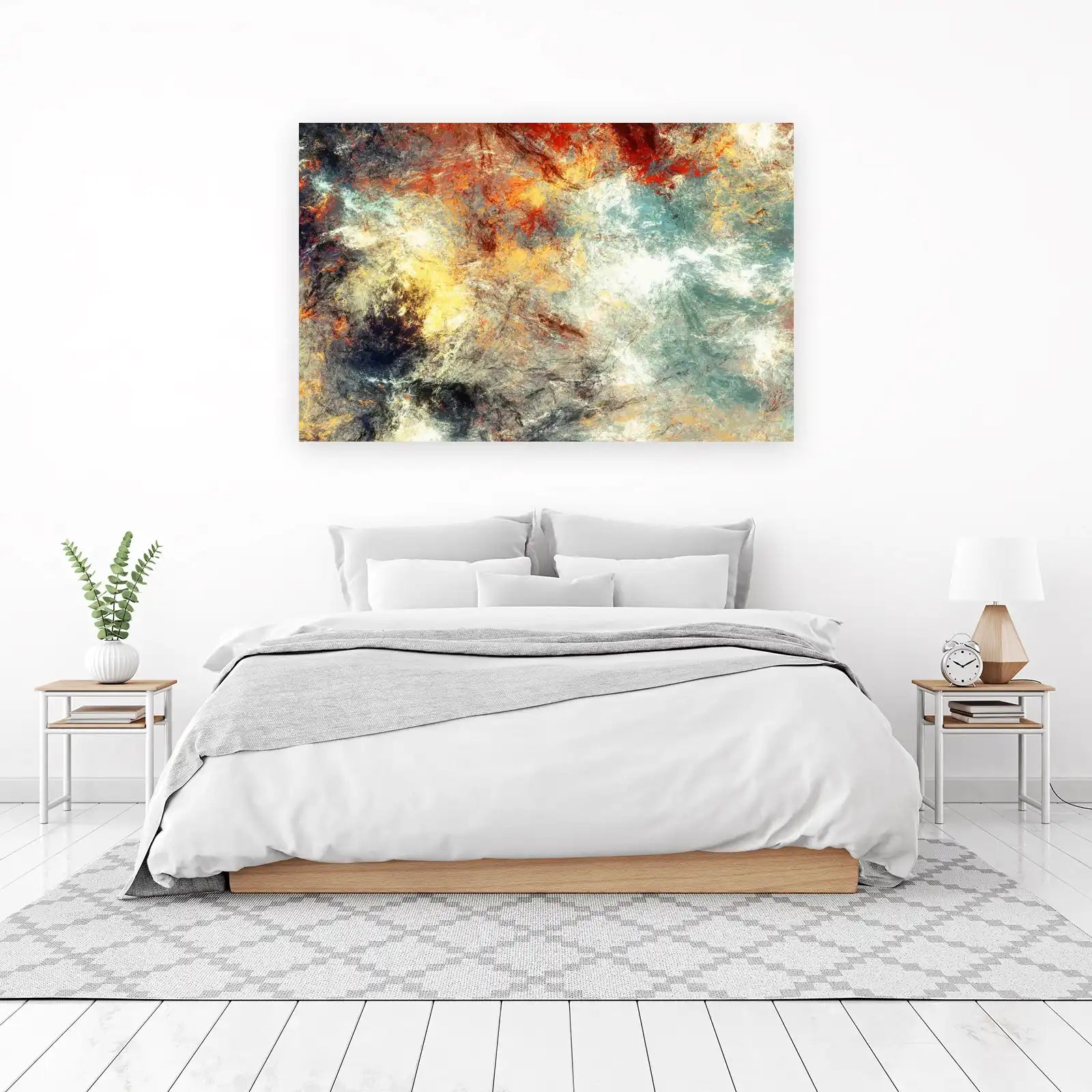 Vibrant Abstract Textured Red Yellow Teal Wall Art