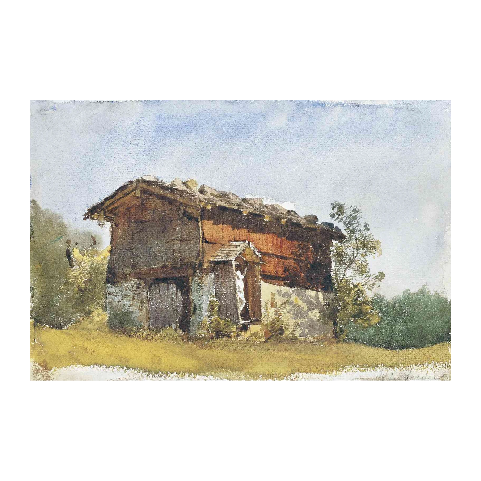Rustic Alpine Barn Watercolor Wall Art