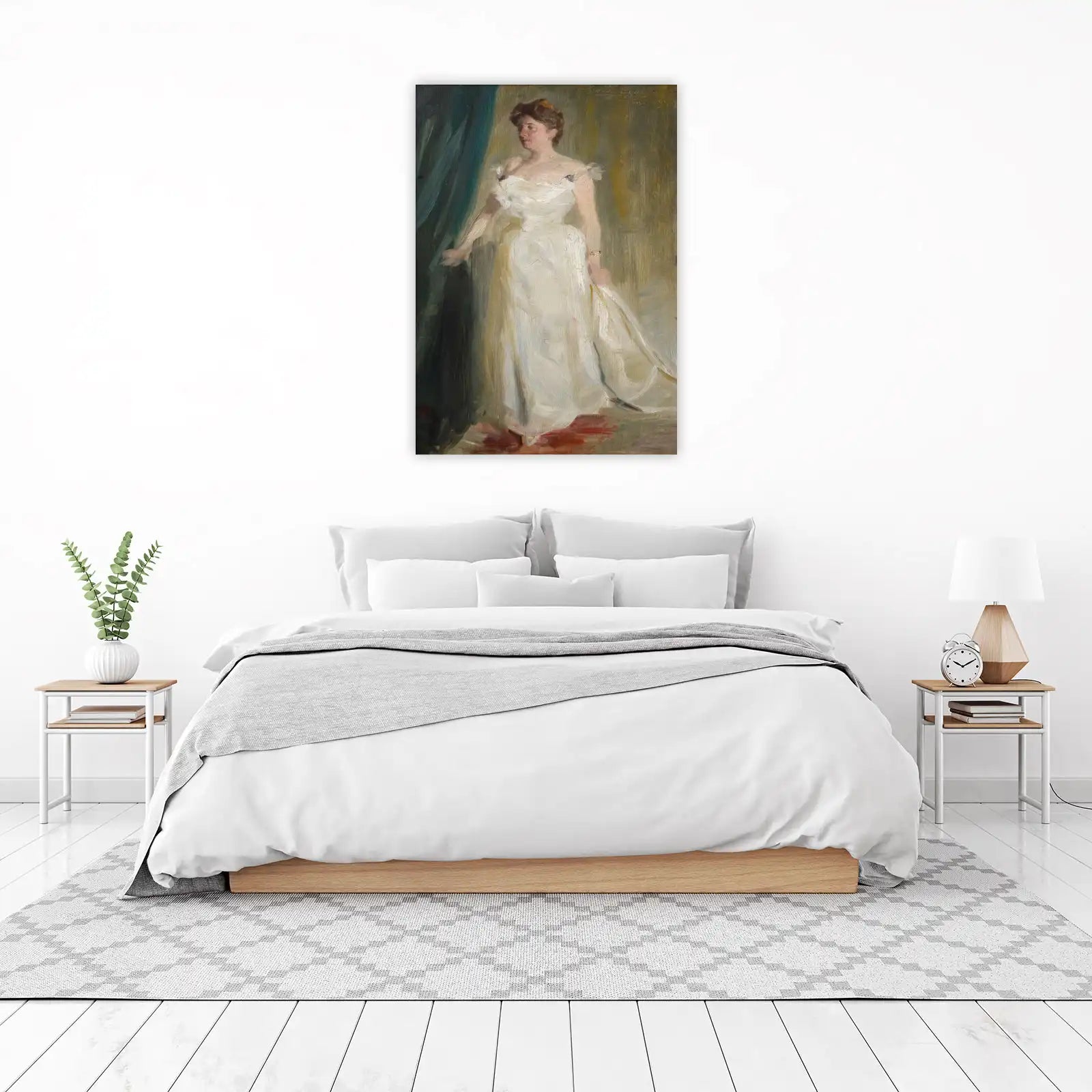Elegant Lady in White Gown Impressionist Wall Art