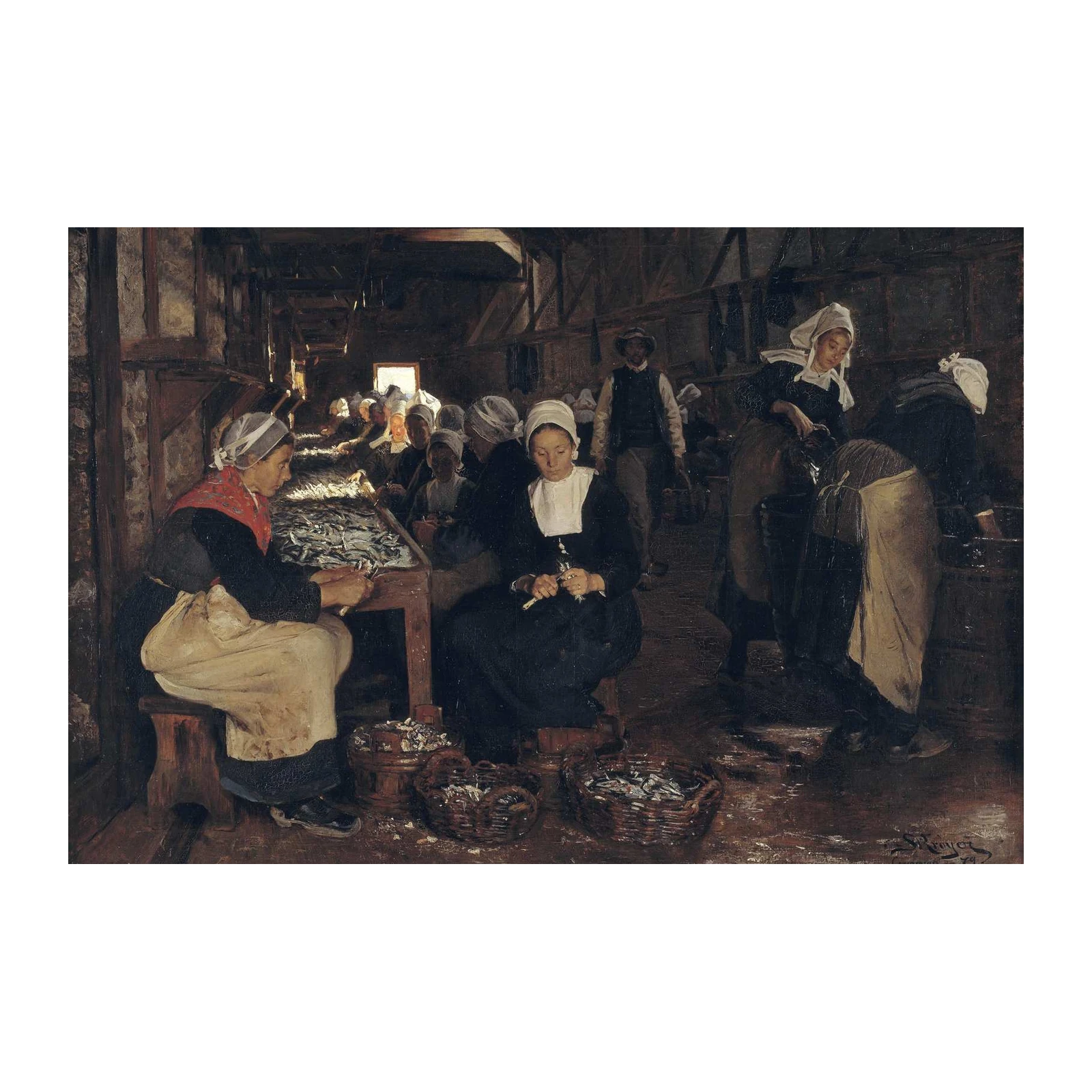 Artistic Fisherwomen Working Wall Art