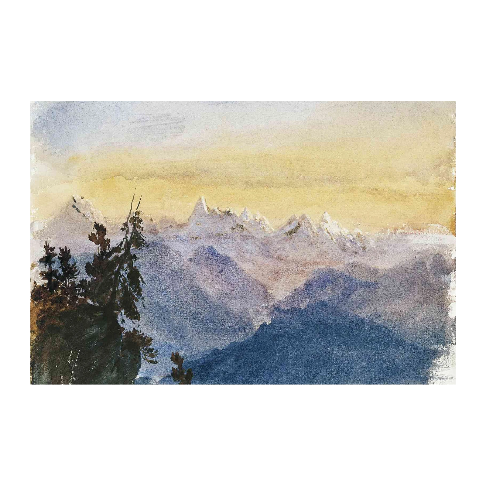Serene Mountain Landscape Watercolor Wall Art