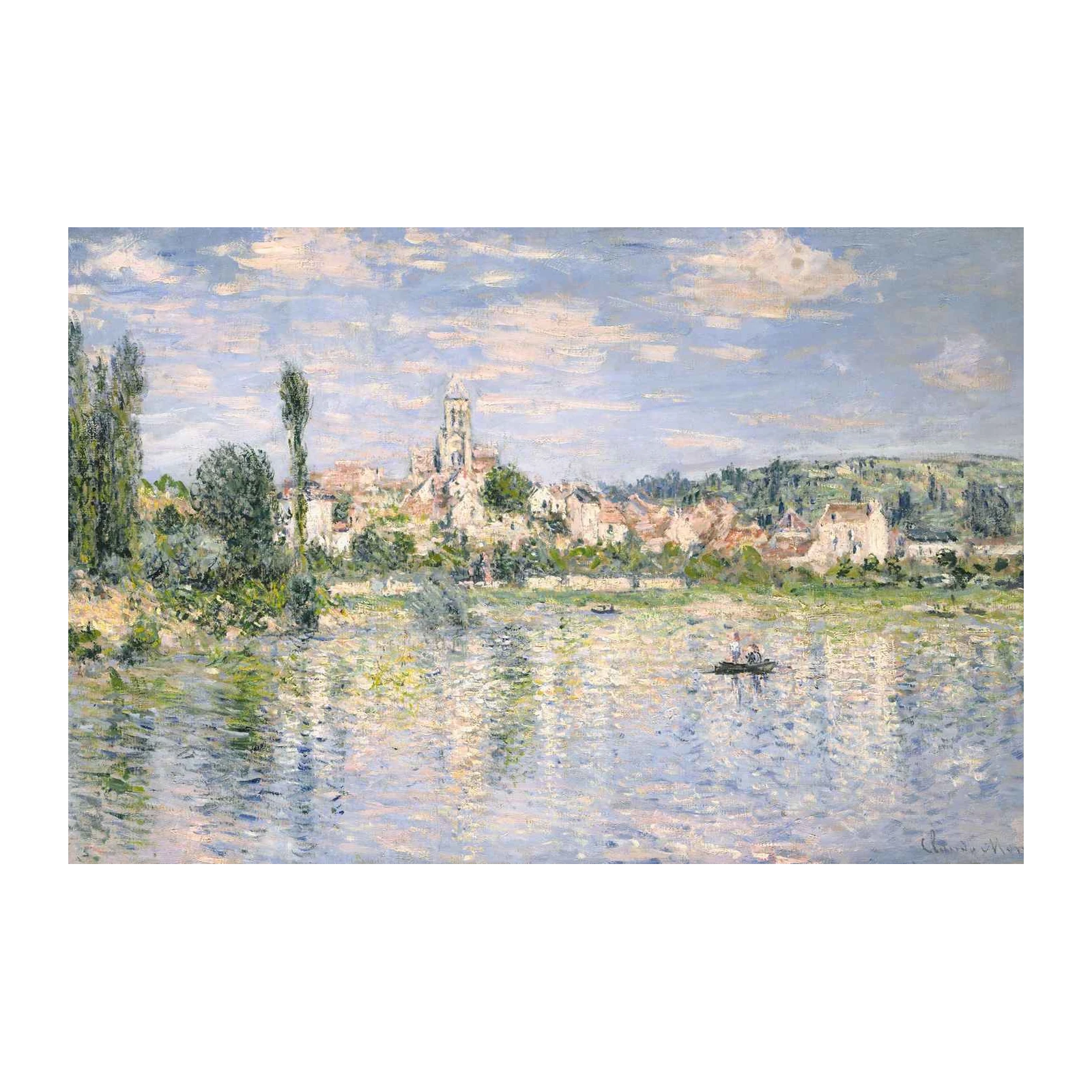 Impressionist River Scene with Town Wall Art