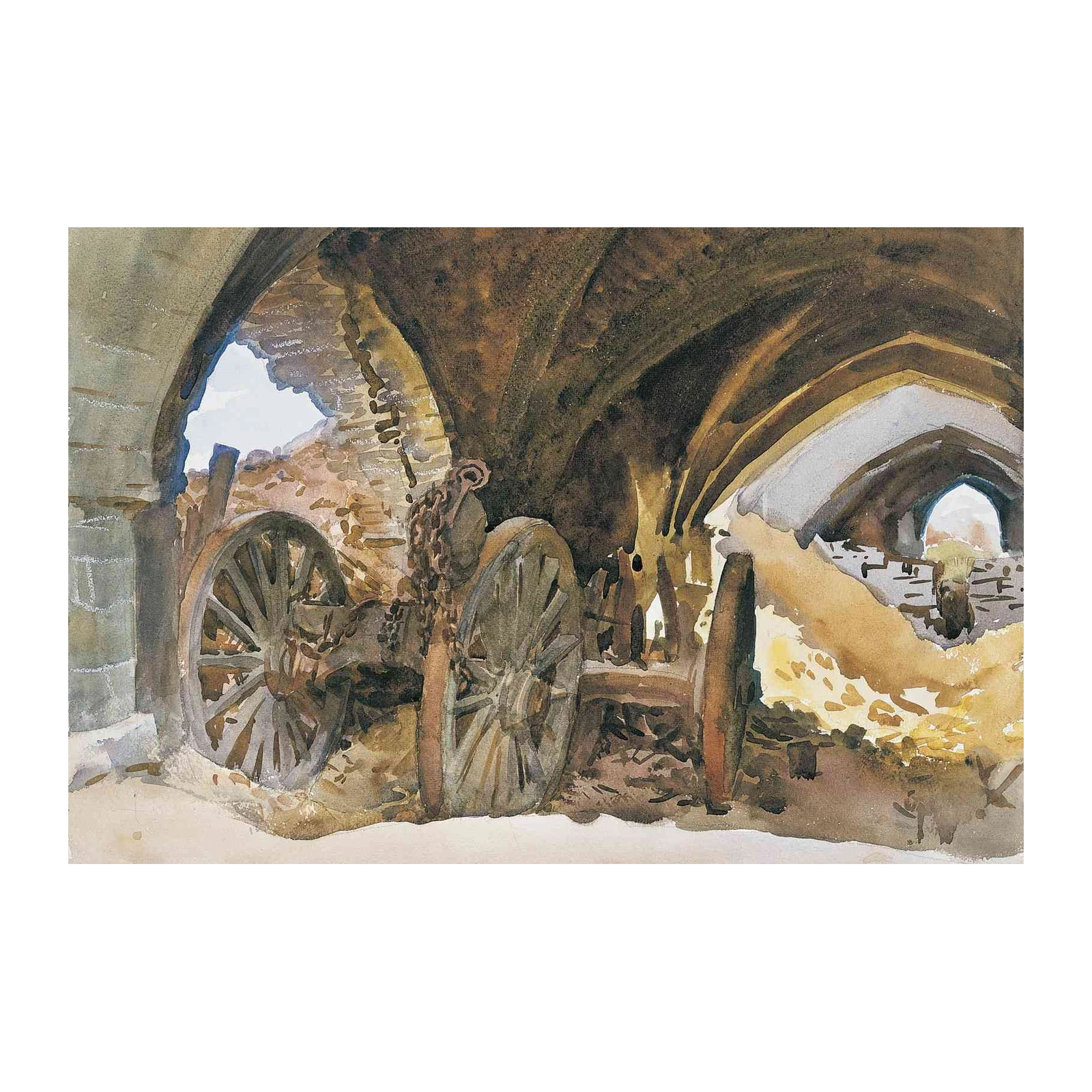 Vintage Cart & Arches Watercolor Wall Art
