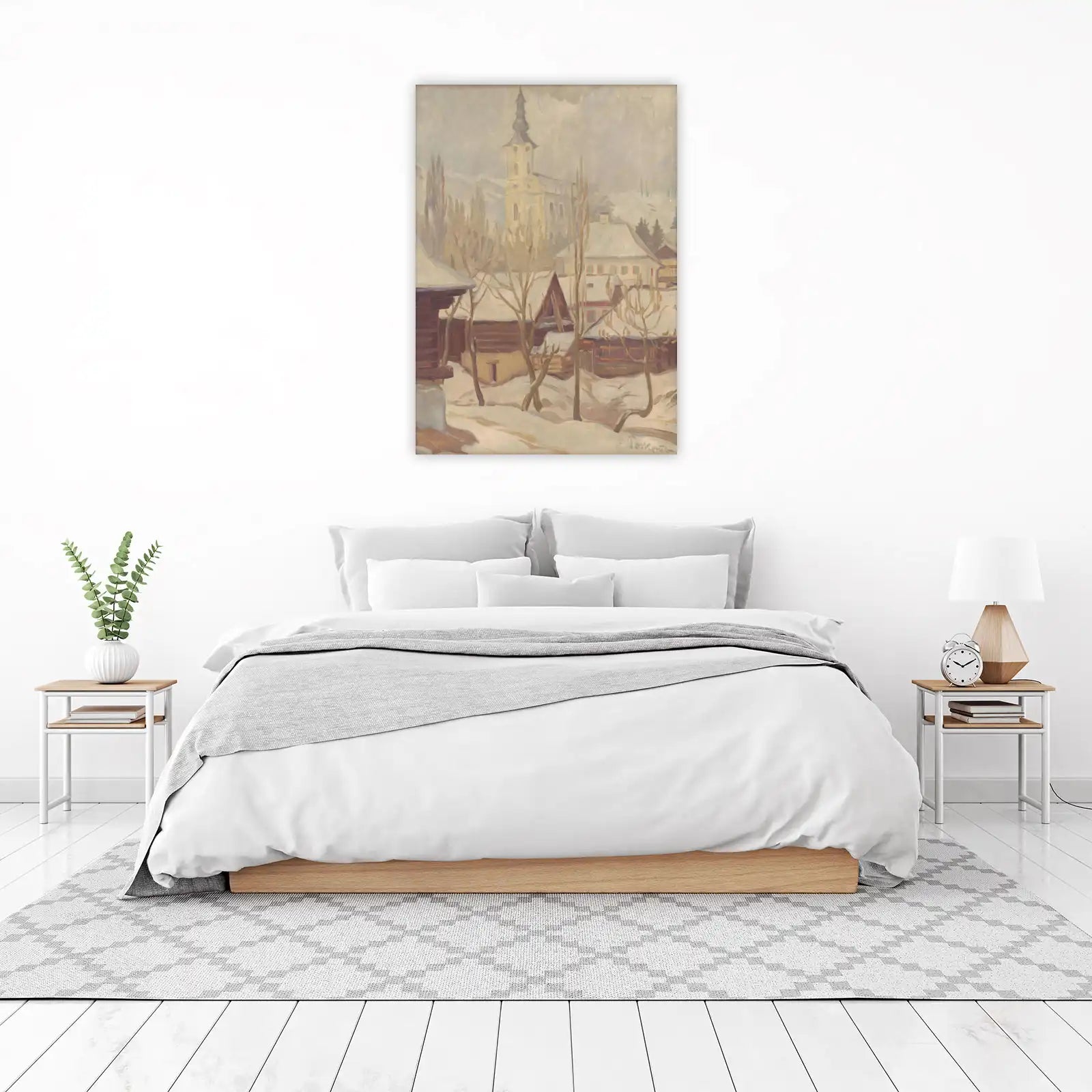 Cozy Winter Village Church Wall Art