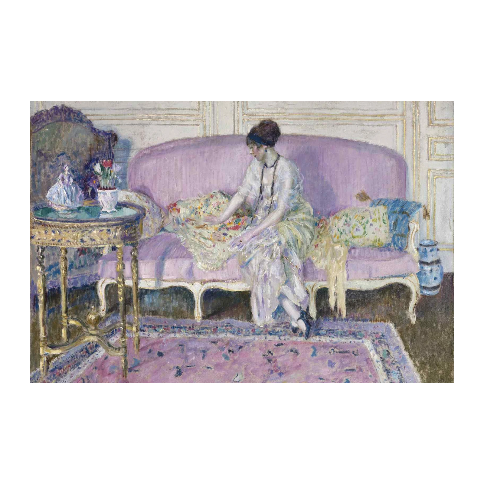 Elegant Lady Lavender Couch Impressionist Wall Art