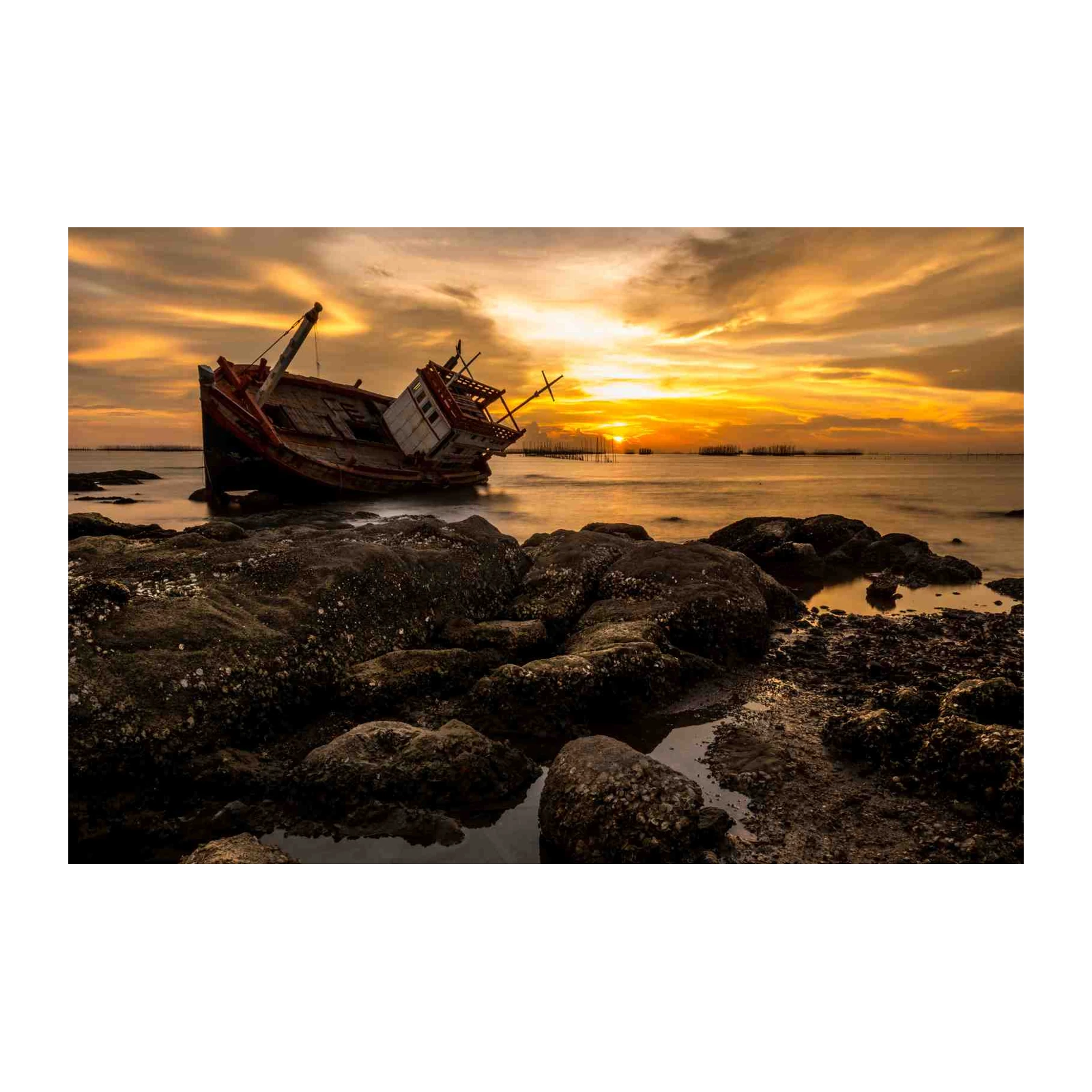 Shipwreck Sunset Coastal Wall Art