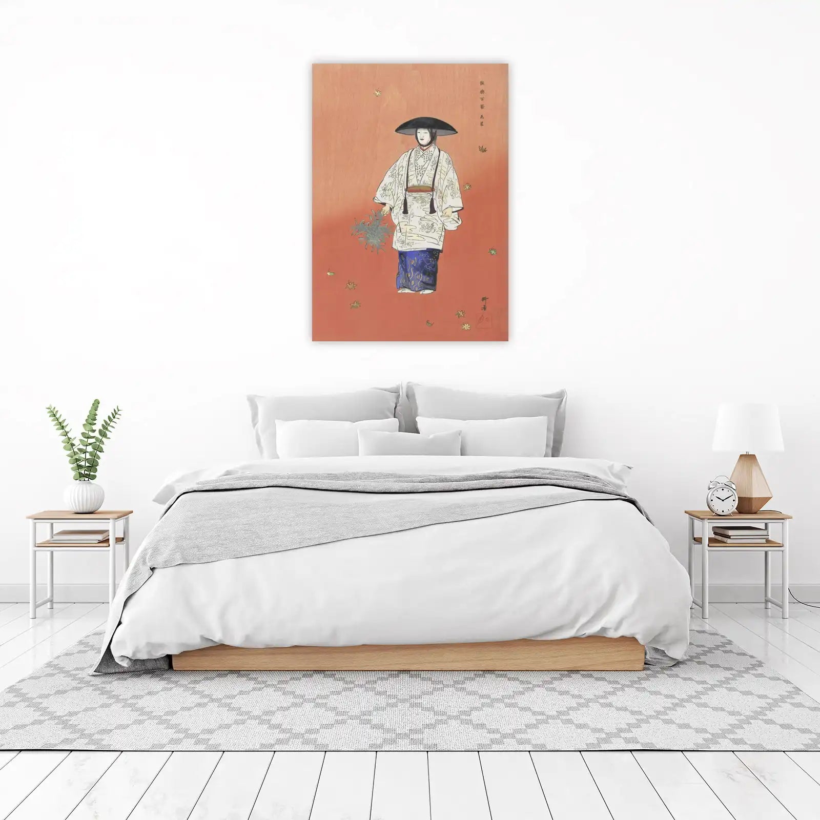 Elegant Woman Autumn Leaves Japanese Art Wall Art