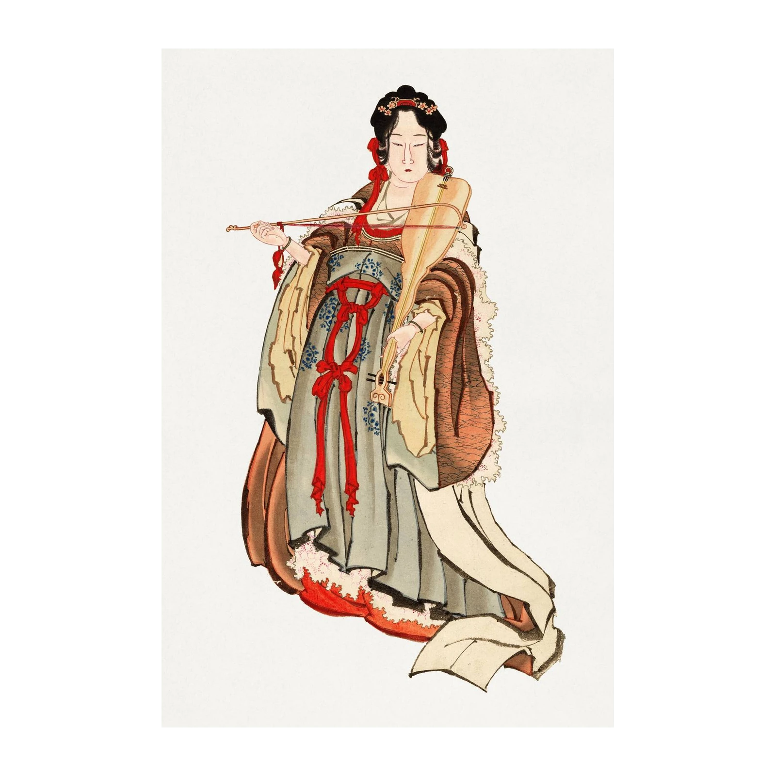 Elegant Geisha Playing Lute Wall Art Wall Art