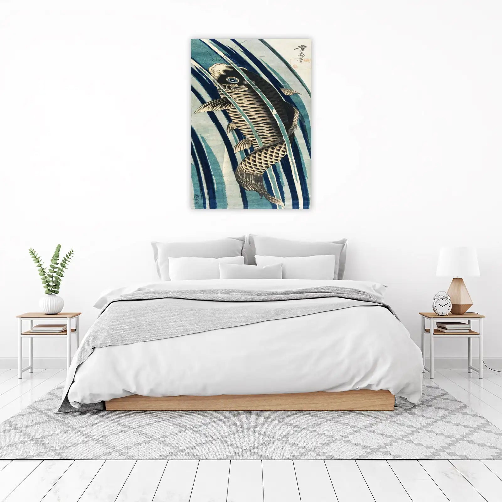 Serene Koi Fish in Blue Waves Wall Art