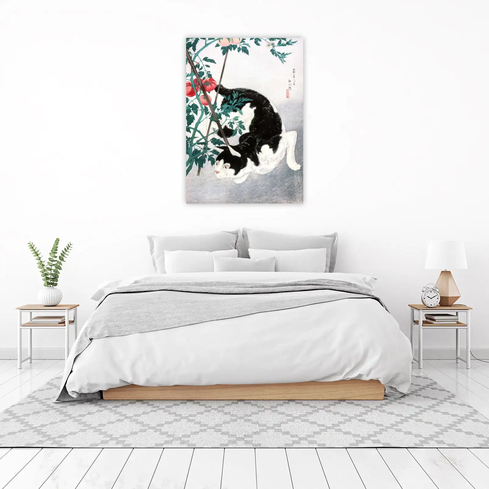 Playful Cat Amongst Tomatoes Japanese Woodblock Print Wall Art