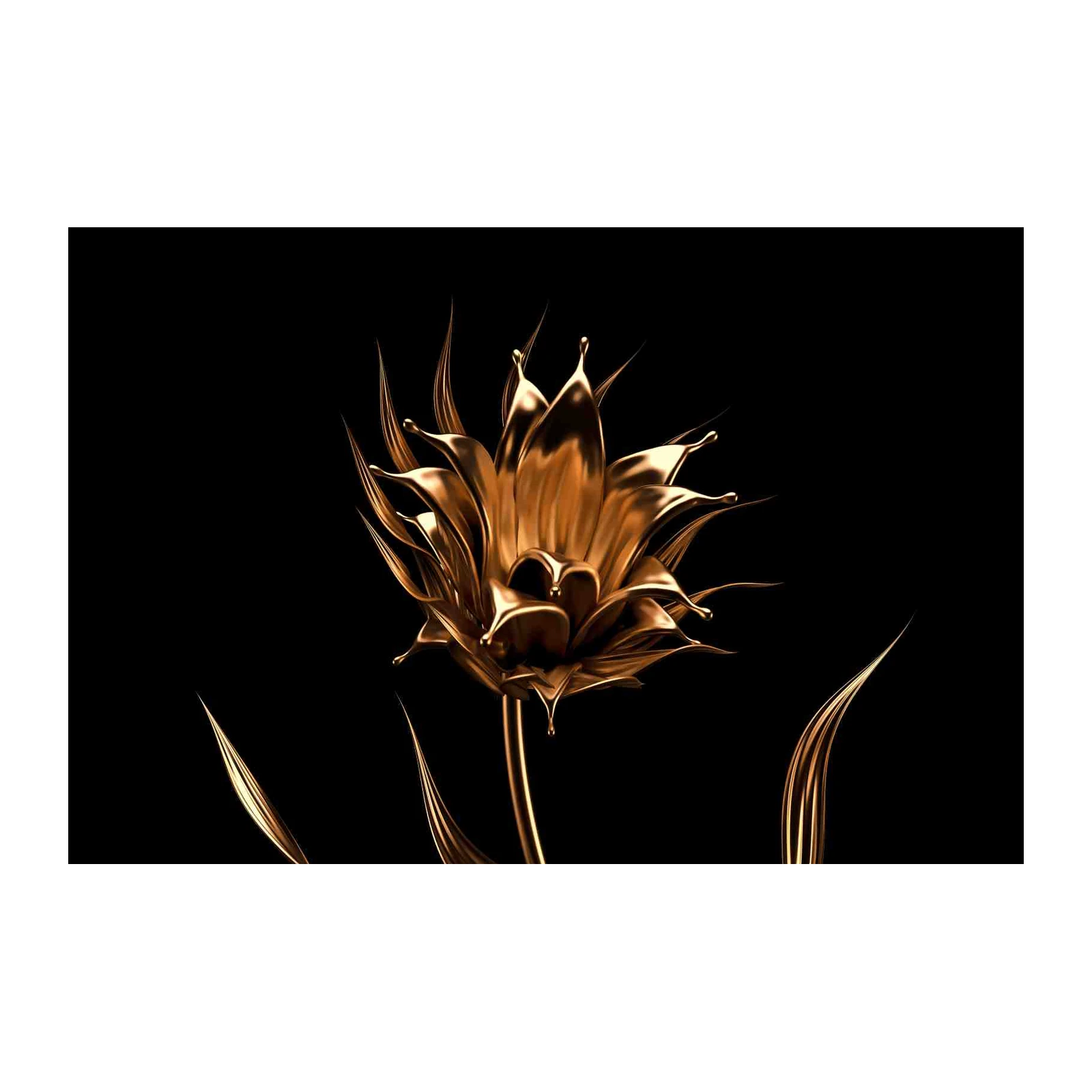Luxurious Golden Flower Abstract Wall Art