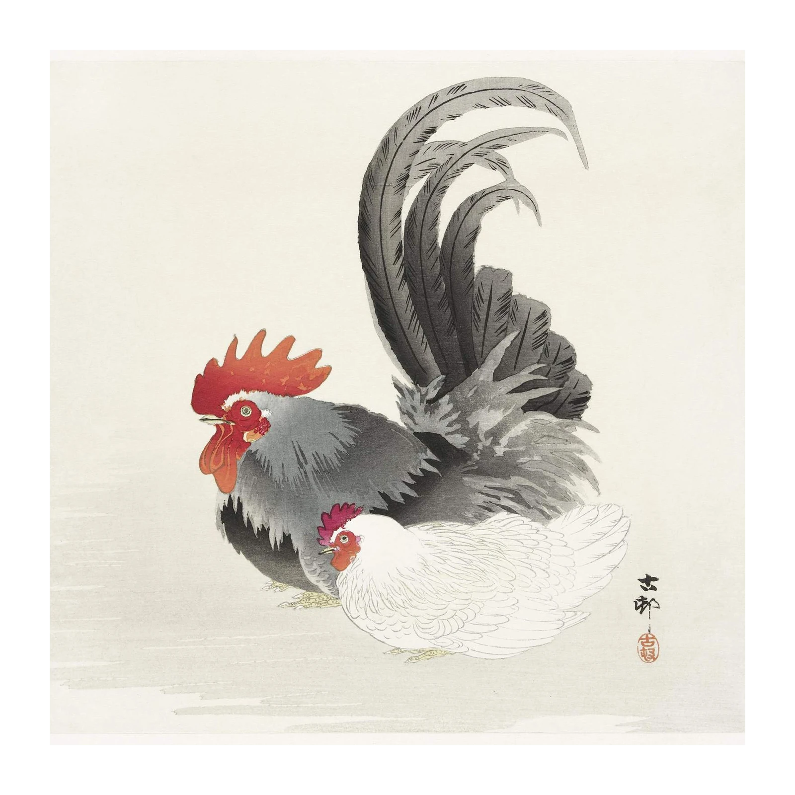 Rooster & Hen Japanese Art Wall Art