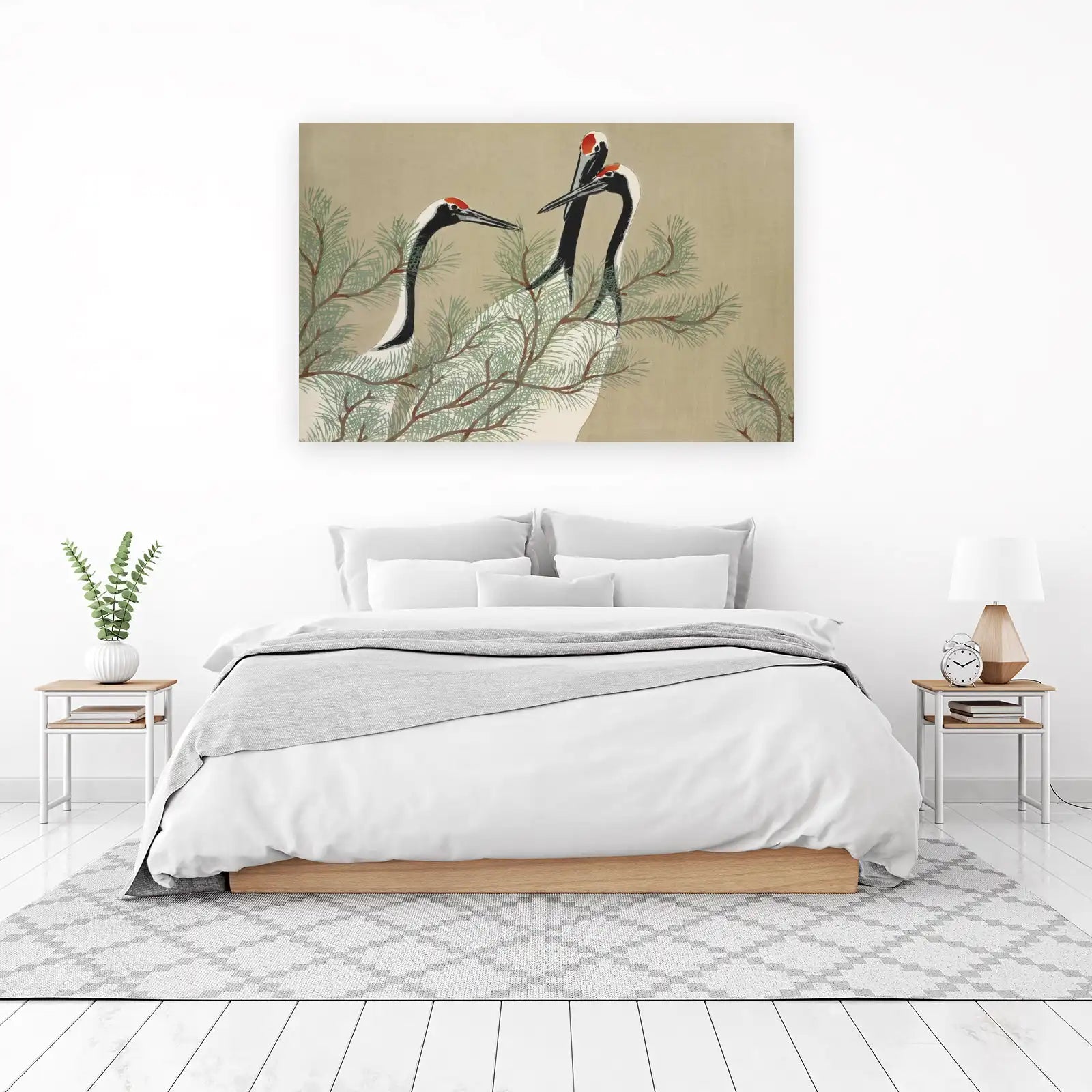 Elegant Cranes & Pine Japanese Art Wall Art