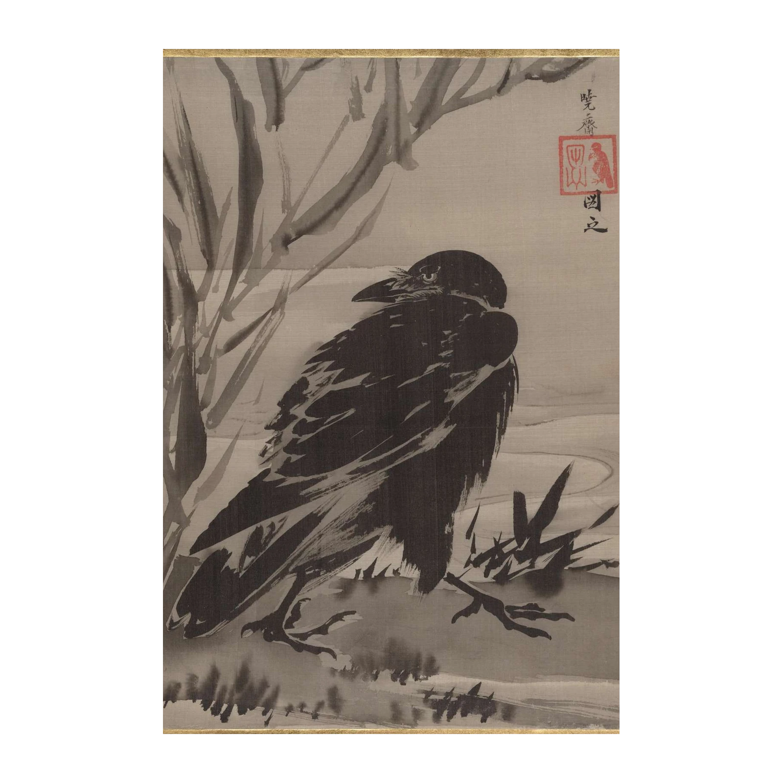 Zen Crow Ink Wash Painting Wall Art