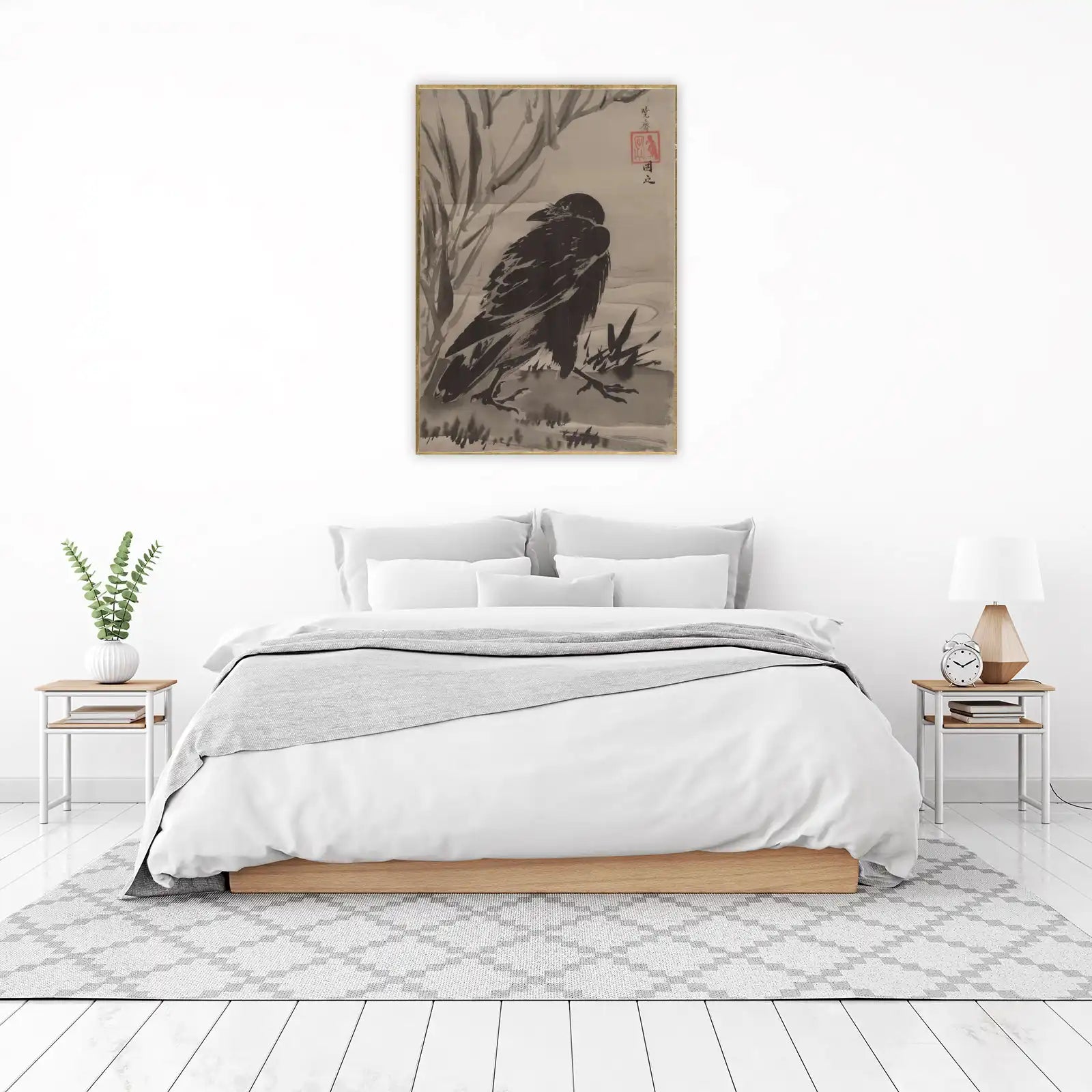 Zen Crow Ink Wash Painting Wall Art