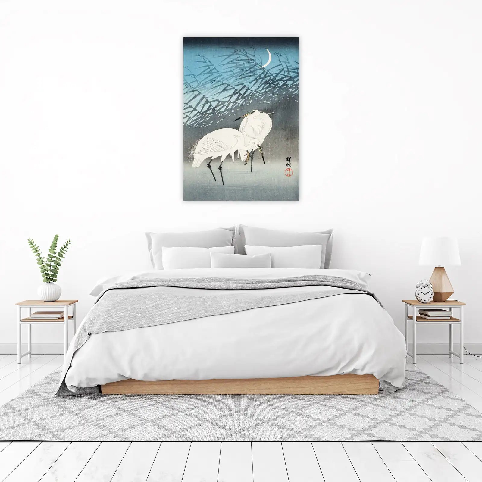 Serene Moonlight Egrets Japanese Art Wall Art
