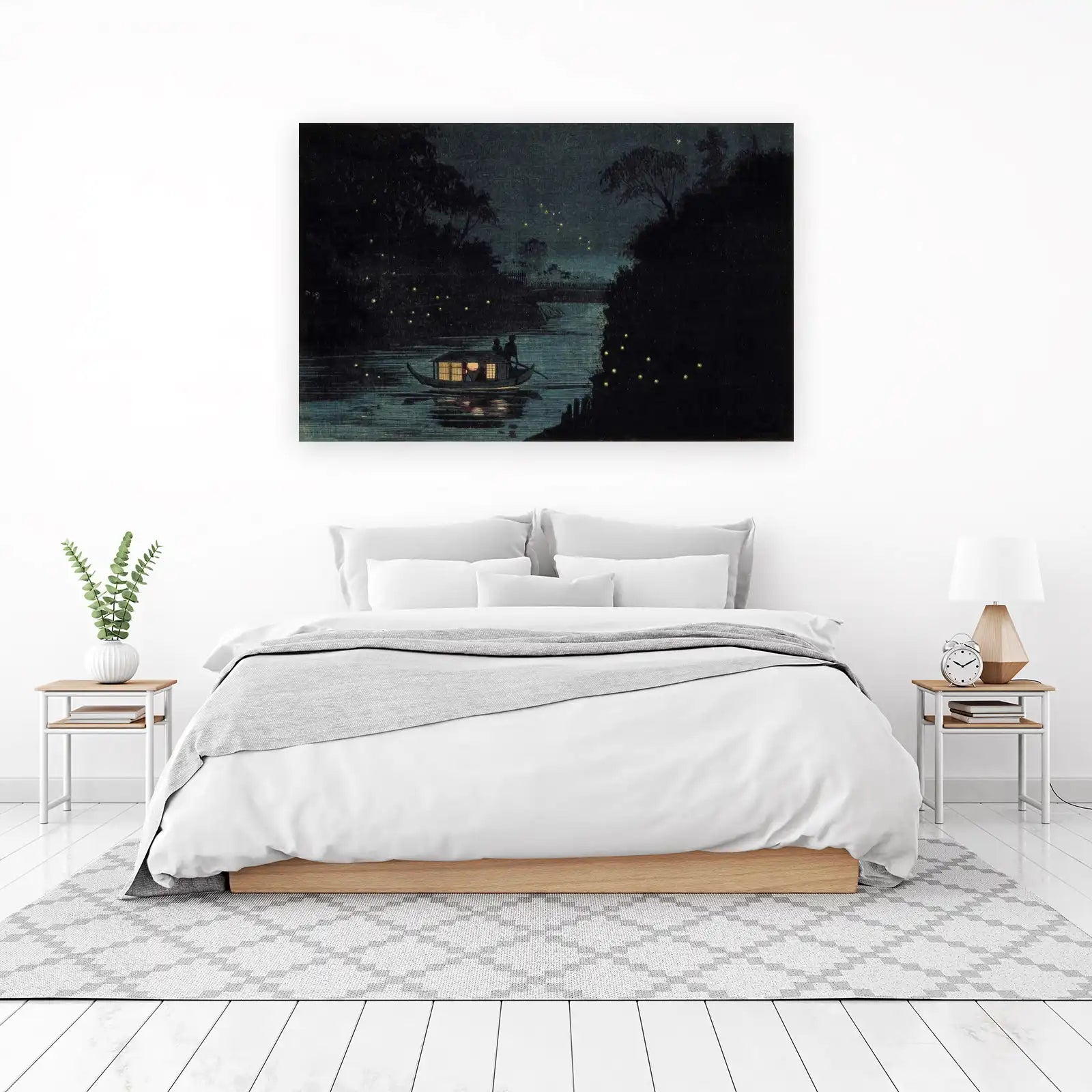 Enchanting Fireflies River Boat Wall Art