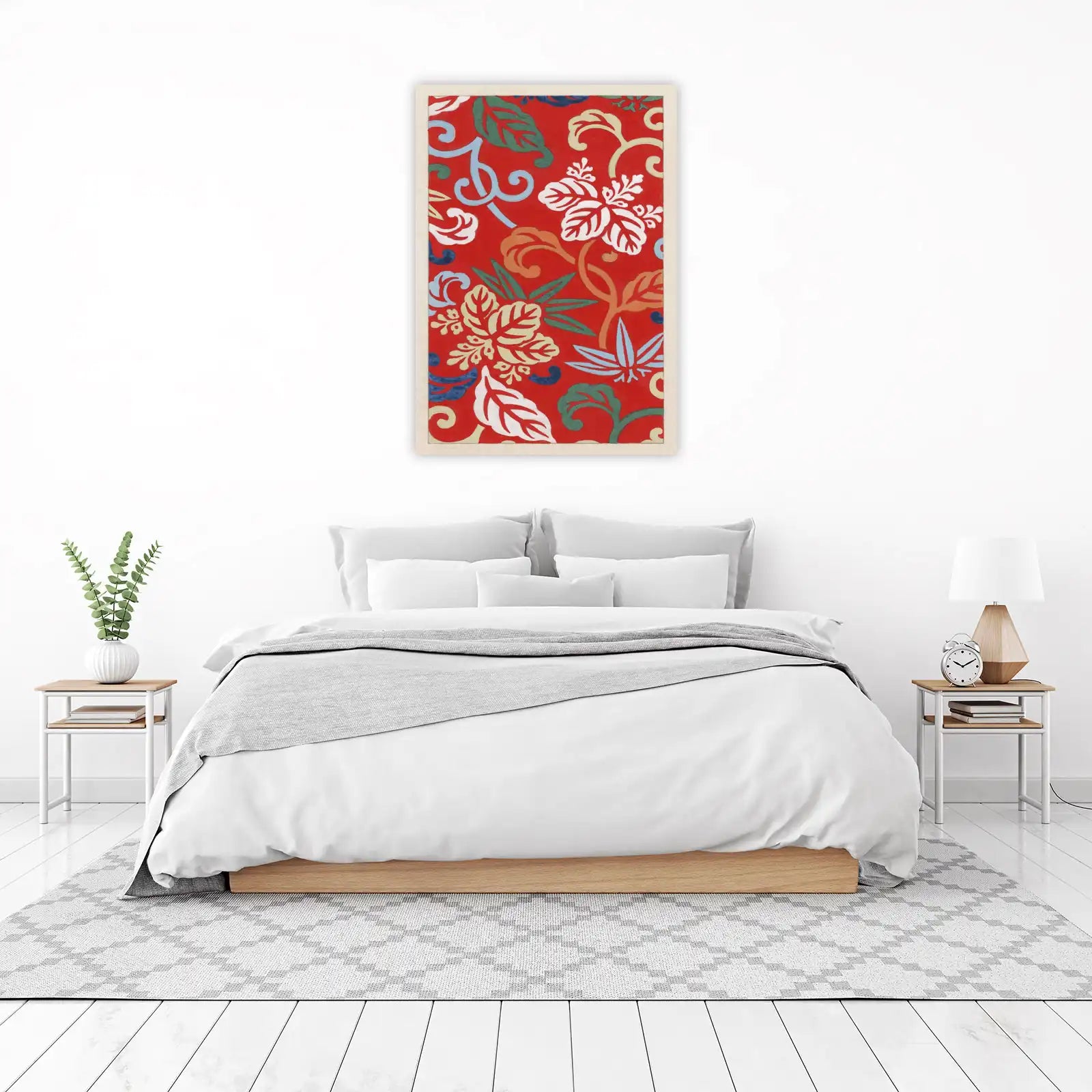 Vibrant Floral Red Japanese Art Wall Art