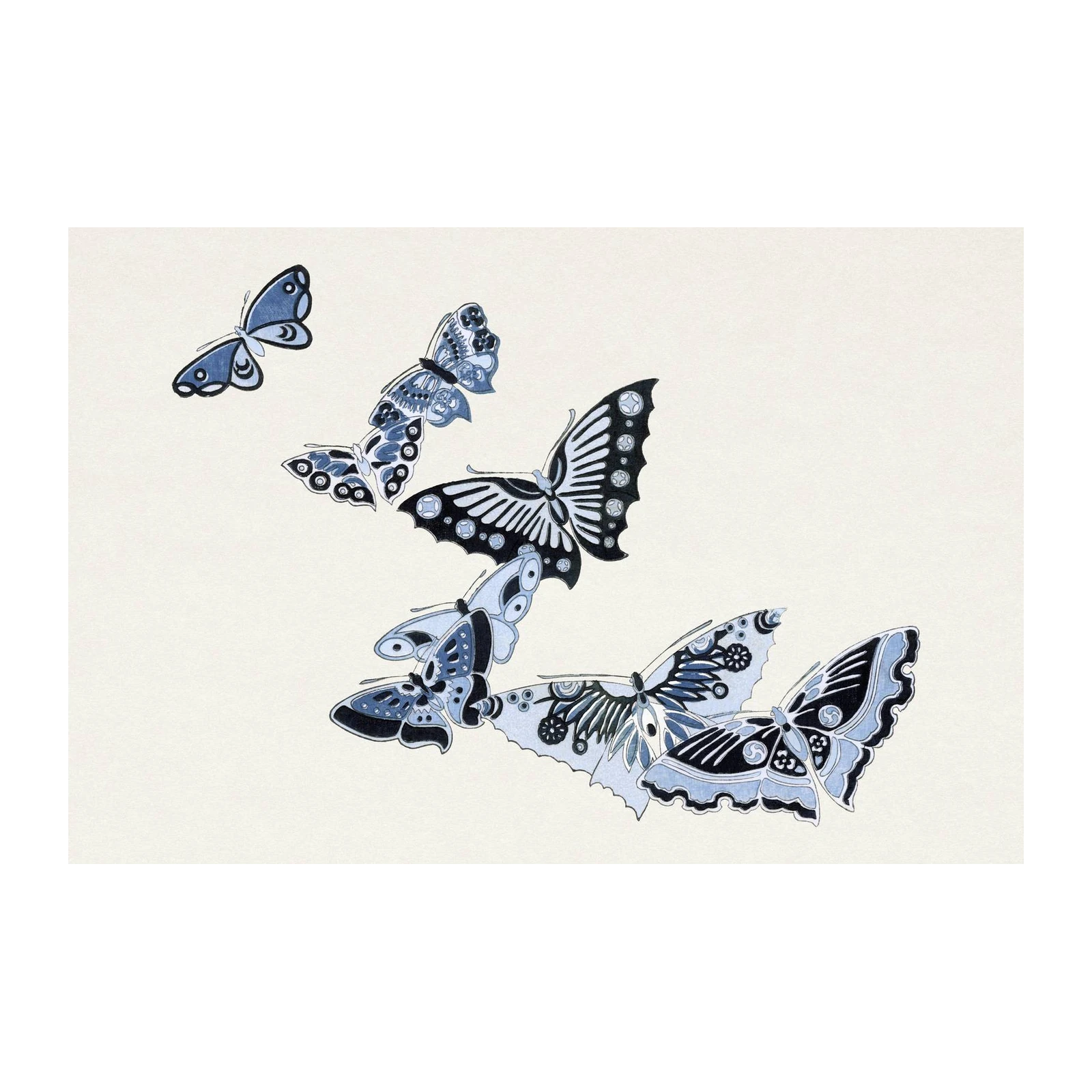 Elegant Blue Butterfly Flock Wall Art