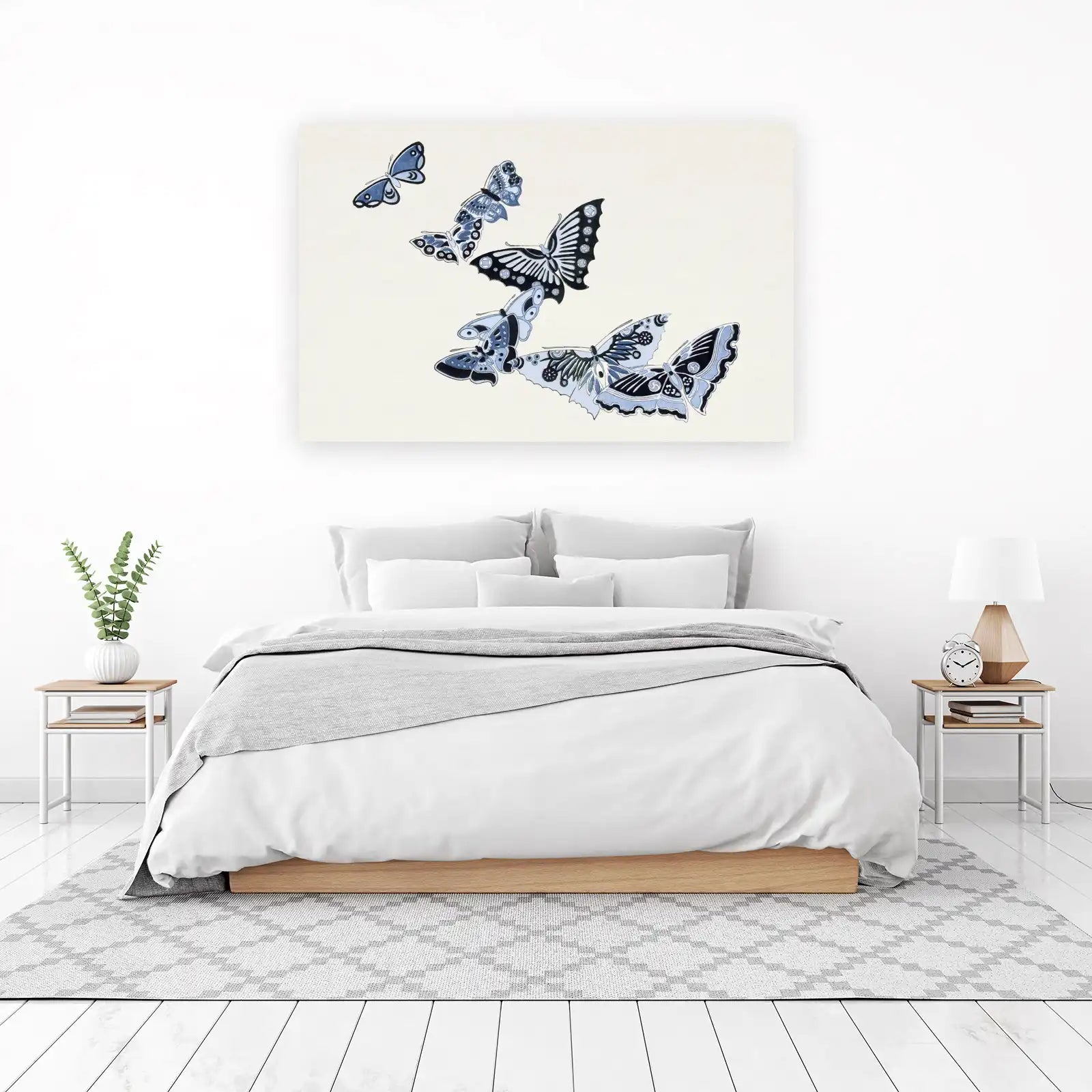 Elegant Blue Butterfly Flock Wall Art