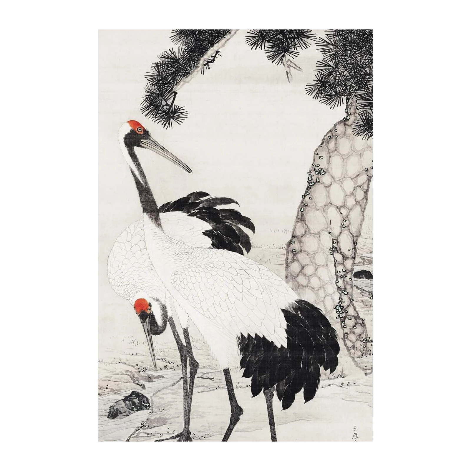 Serene Cranes & Pine Zen Art Wall Art
