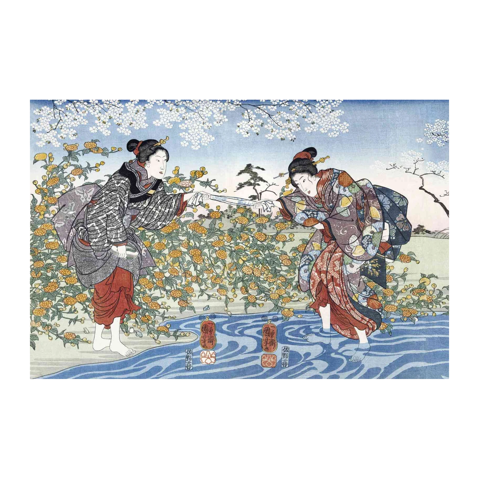 Japanese Courtesans Cherry Blossoms Wall Art