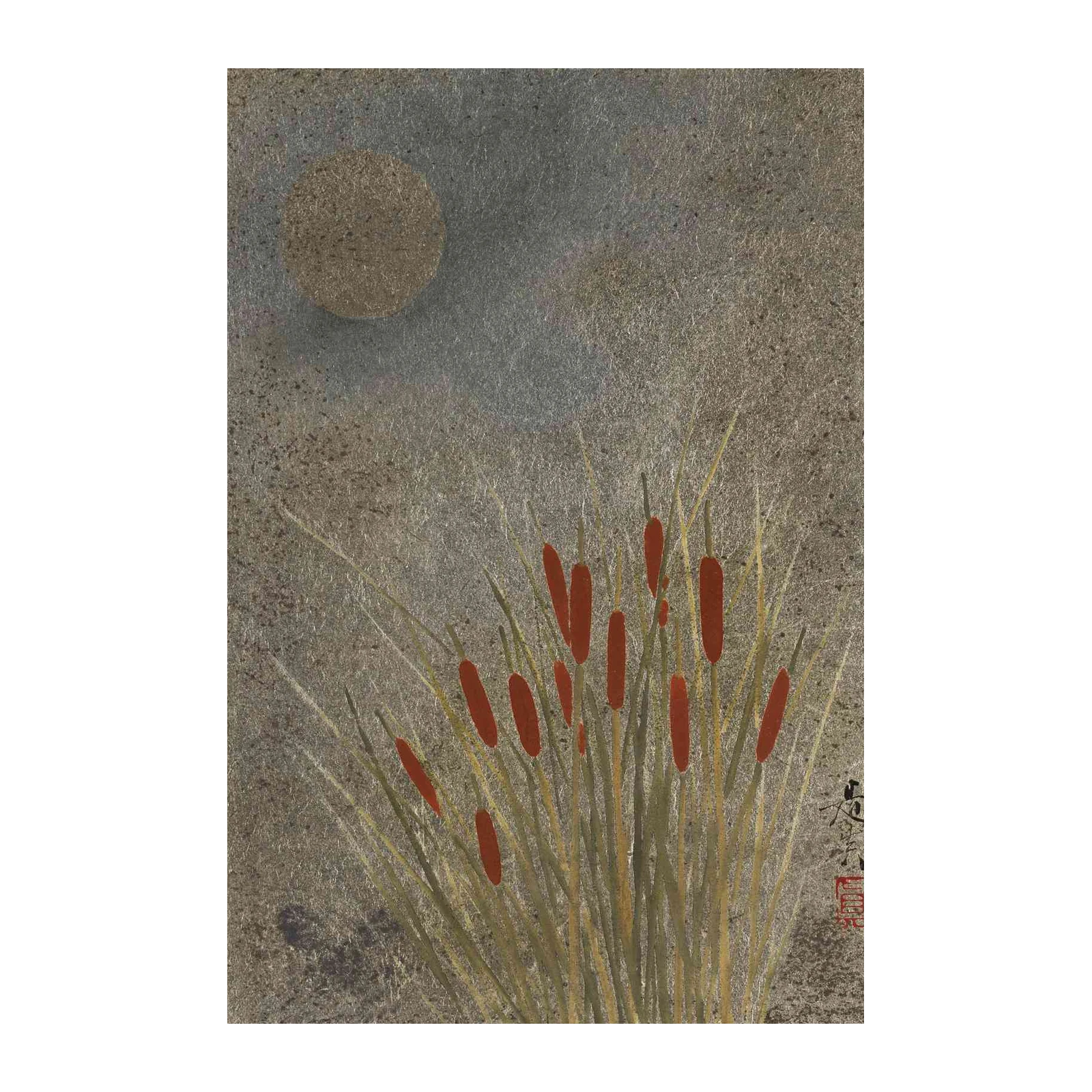 Serene Cattails Moonlit Pond Wall Art