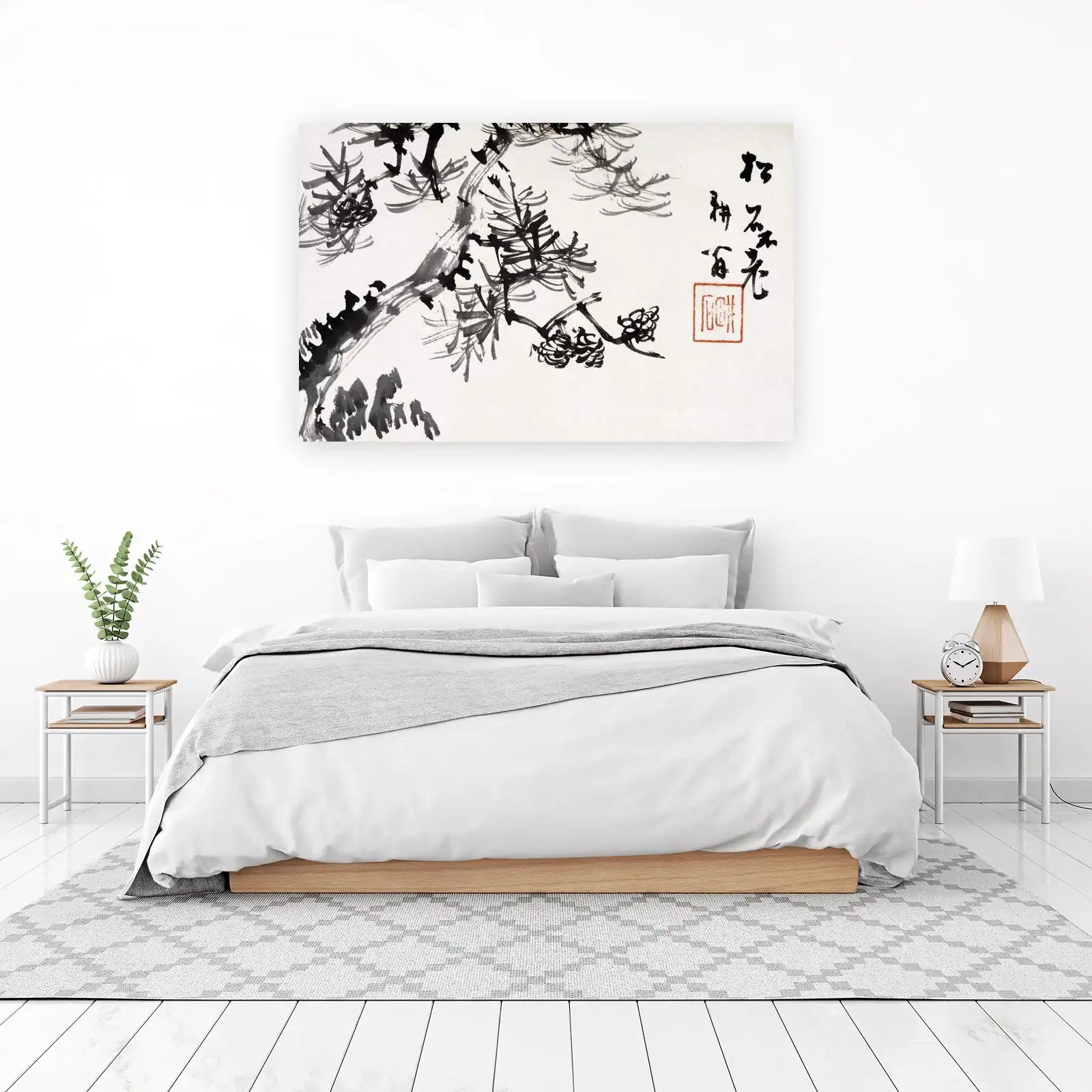 Elegant Pine Branch Ink Wash Wall Art