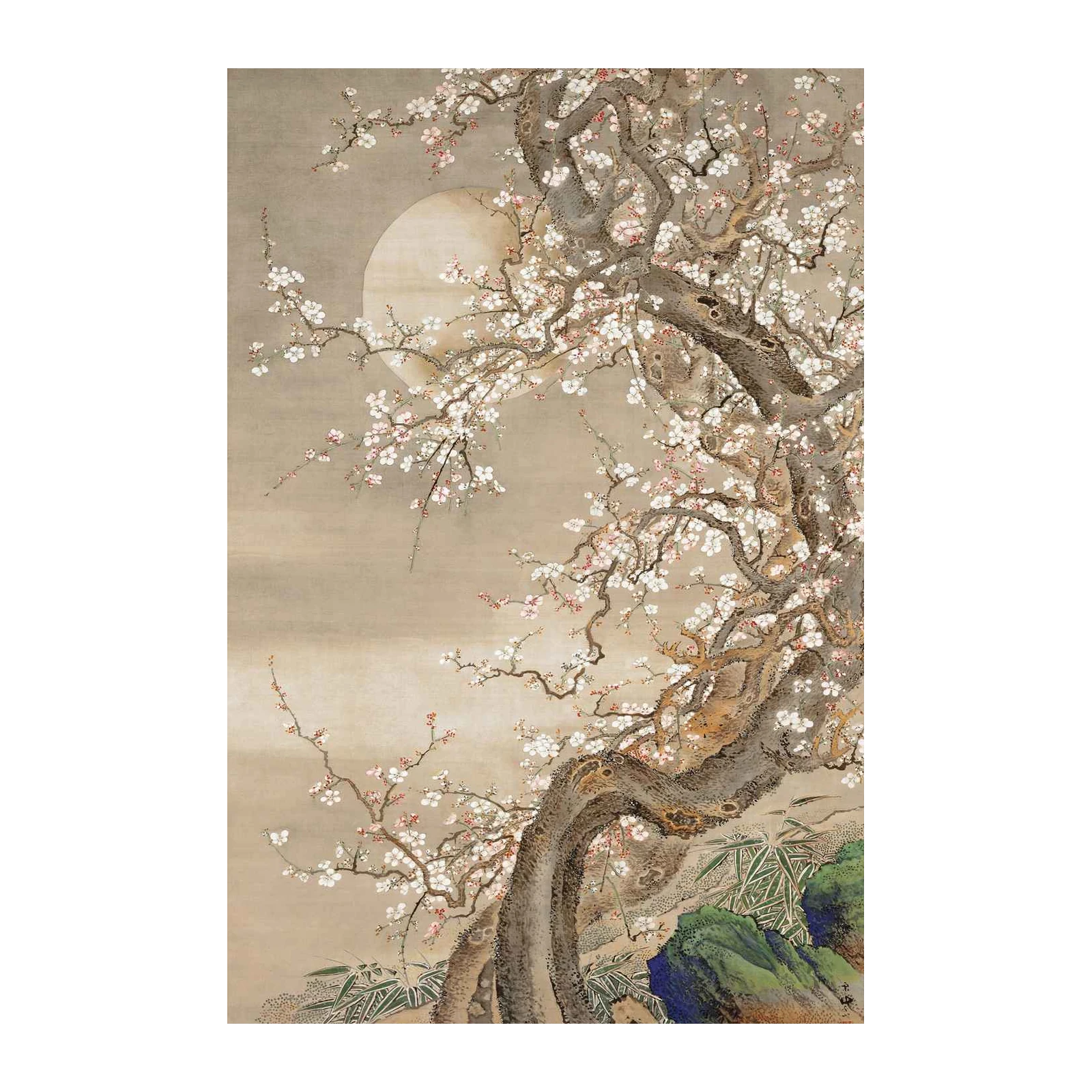Blossoming Moonlit Plum Tree Wall Art - Serene Wall Art