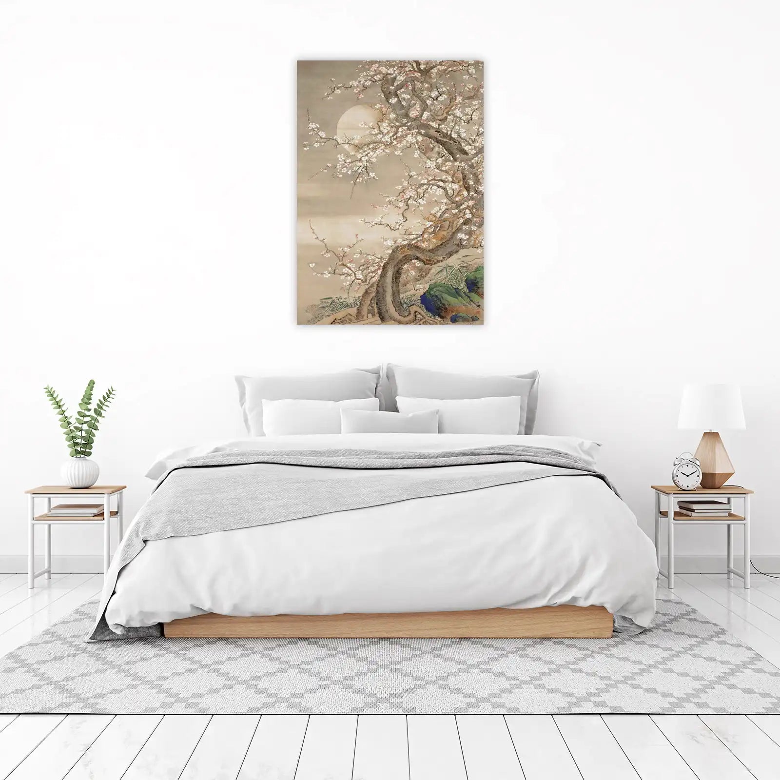 Blossoming Moonlit Plum Tree Wall Art - Serene Wall Art
