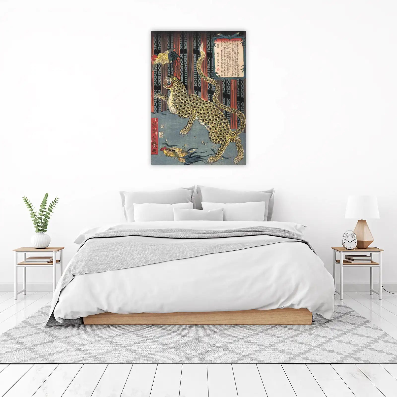 Tiger and Roosters Ukiyo-e Wall Art