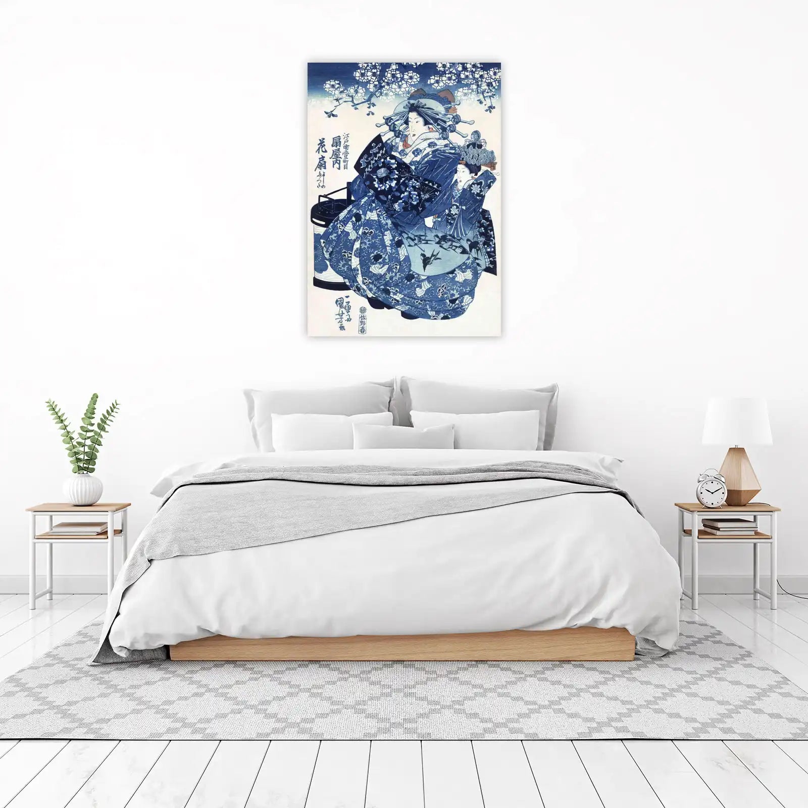 Elegant Geisha in Blue Kimono Wall Art