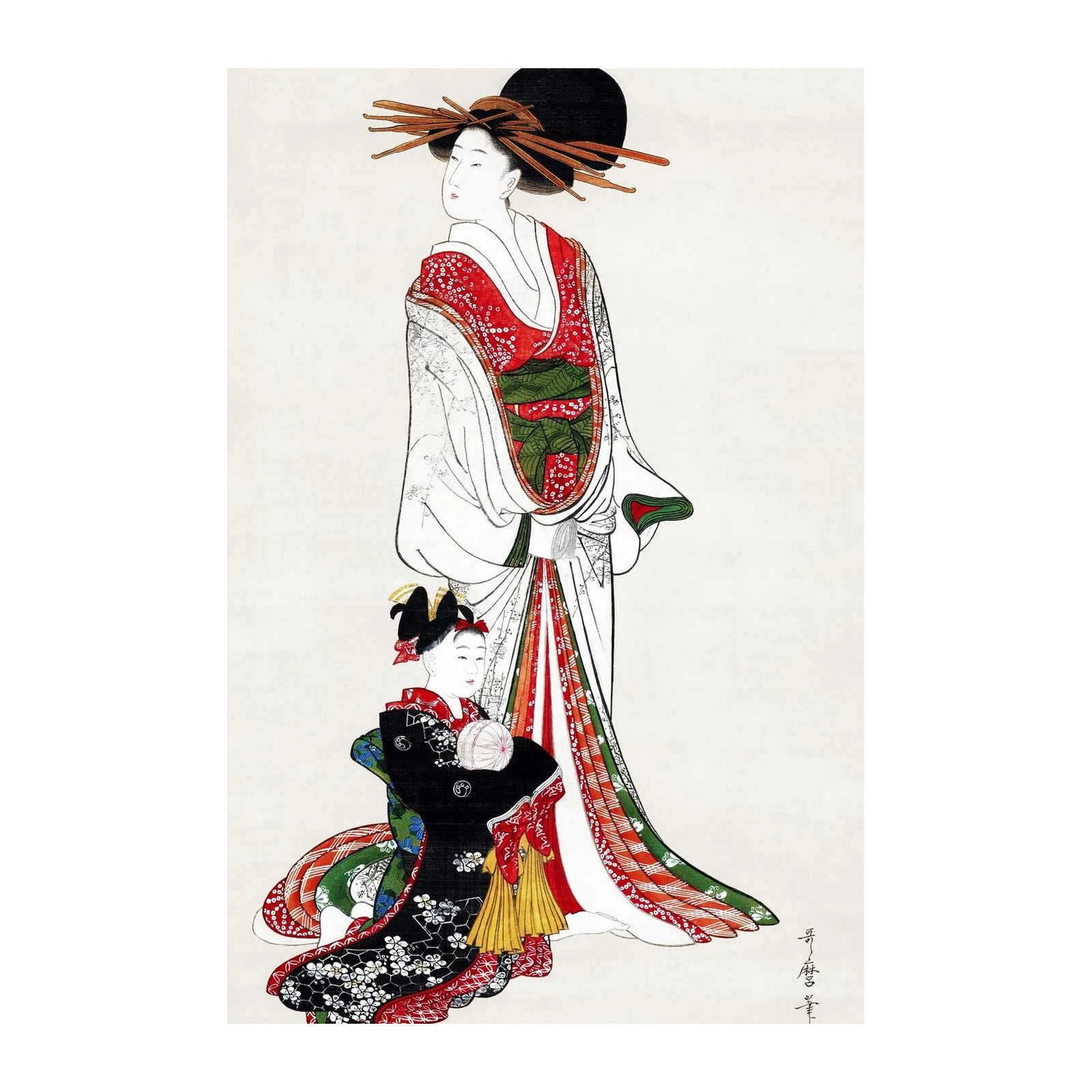 Ukiyo-e Beauty with Child Wall Art