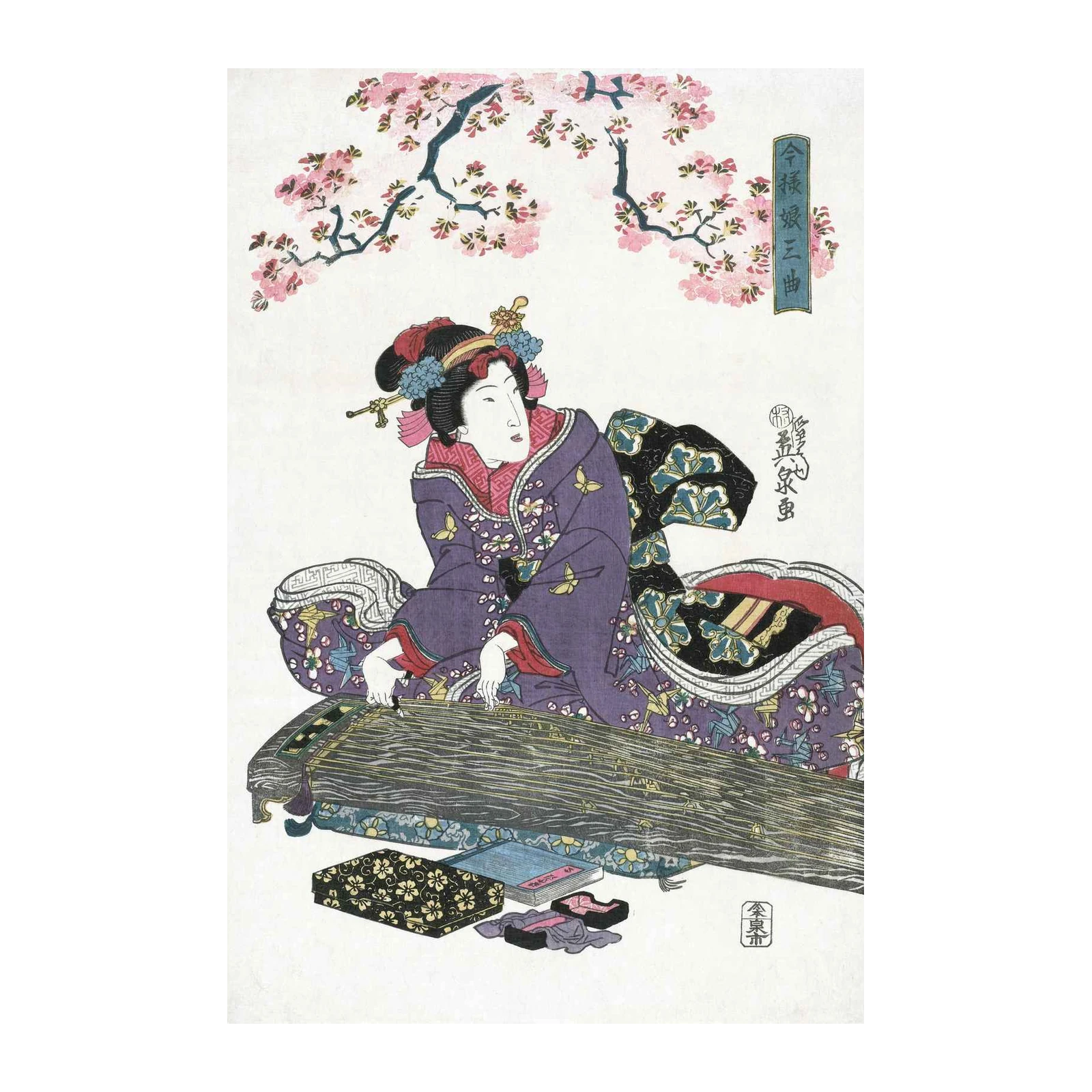 Elegant Geisha Cherry Blossom Koto Wall Art