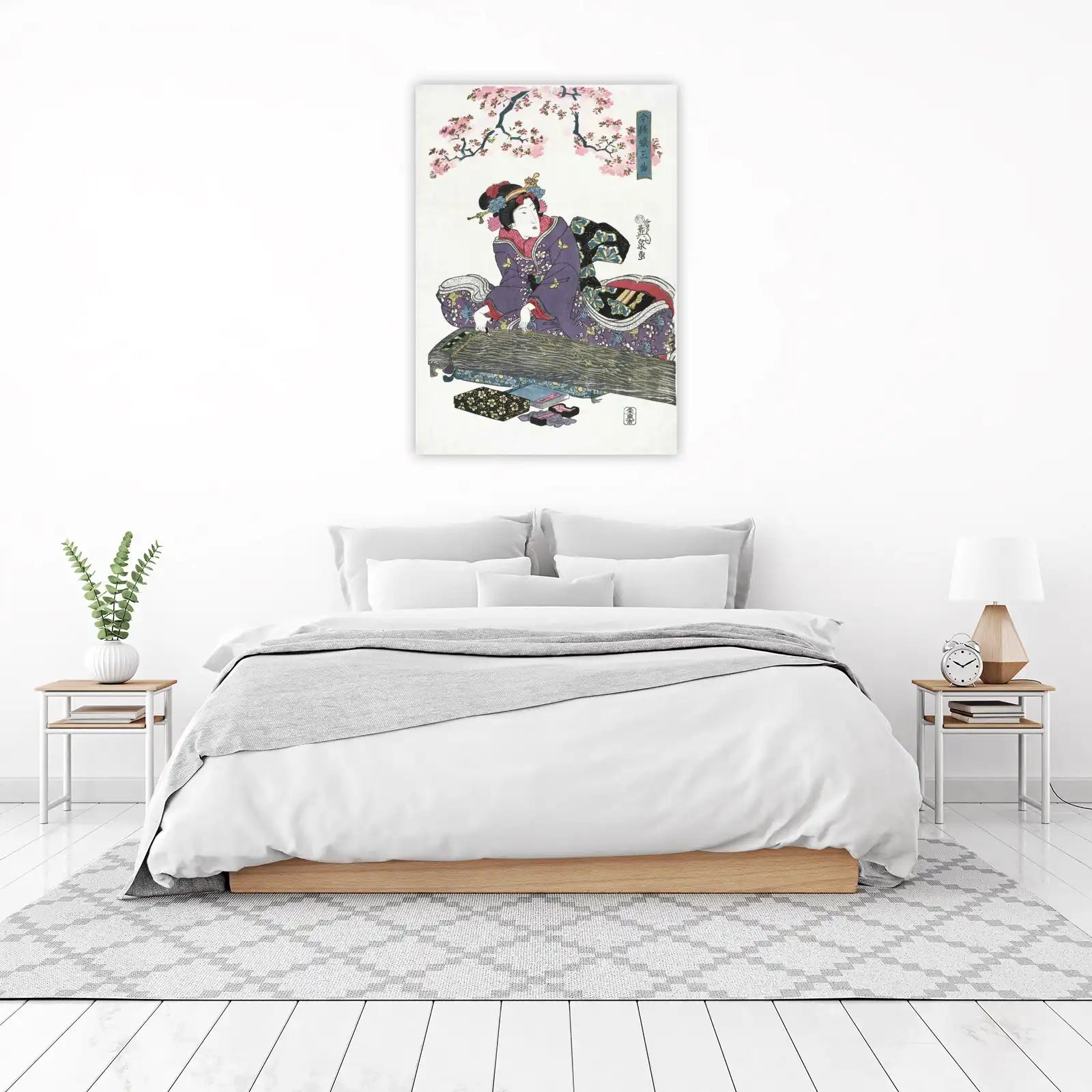 Elegant Geisha Cherry Blossom Koto Wall Art
