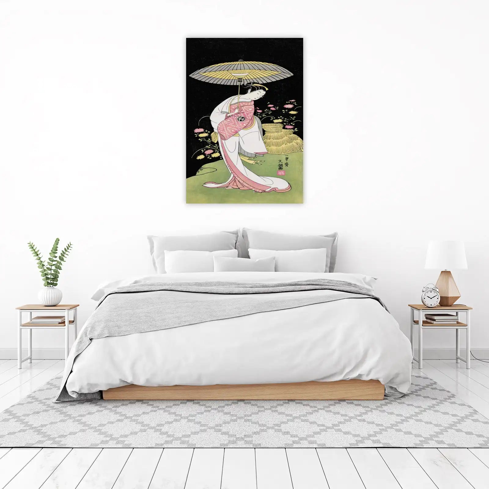 Japanese Geisha Umbrella Floral Wall Art