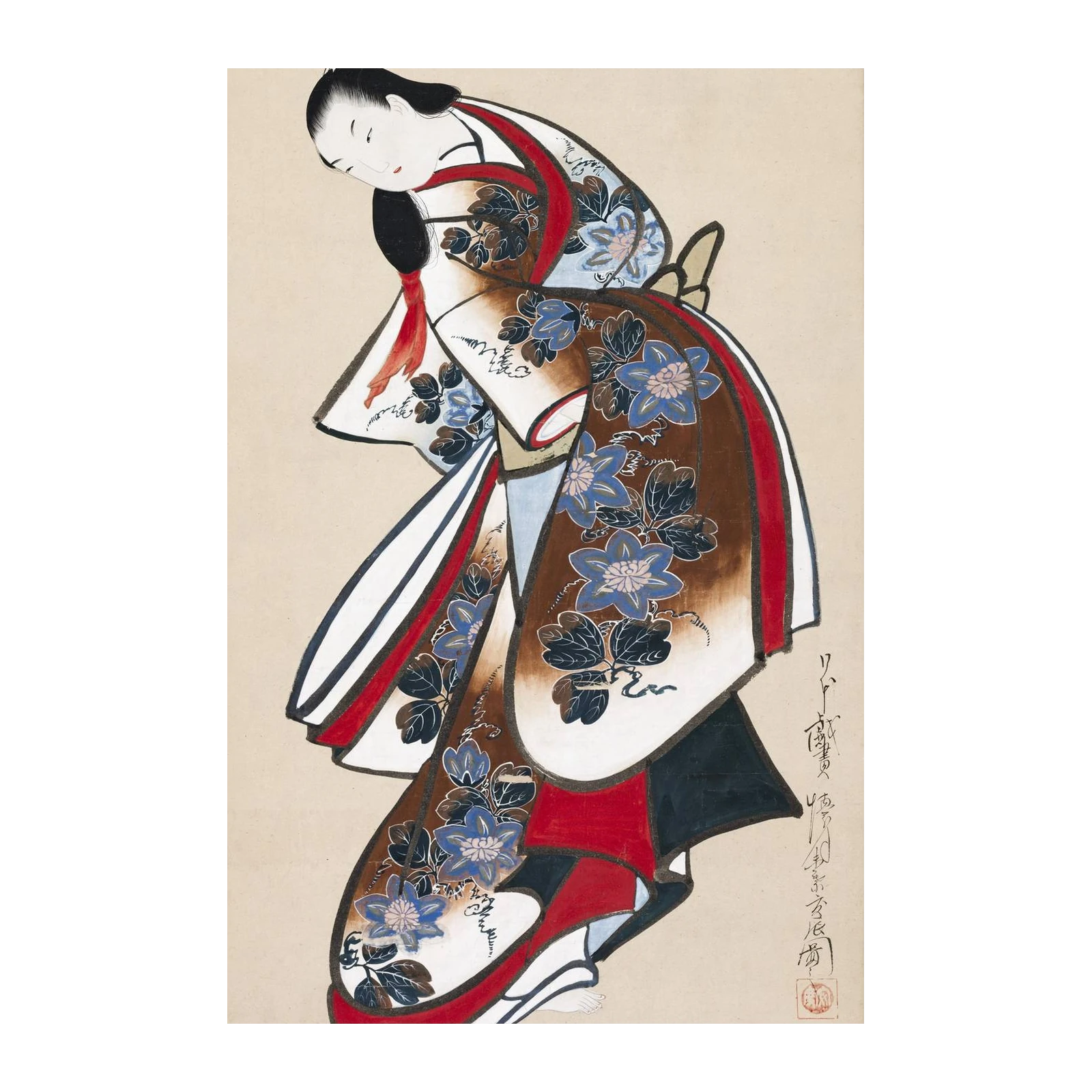 Elegant Geisha Blue Flowers Wall Art