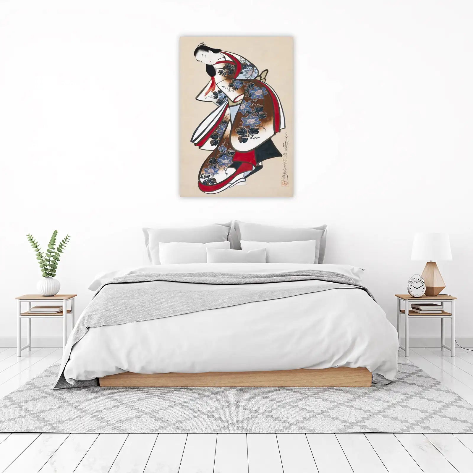 Elegant Geisha Blue Flowers Wall Art