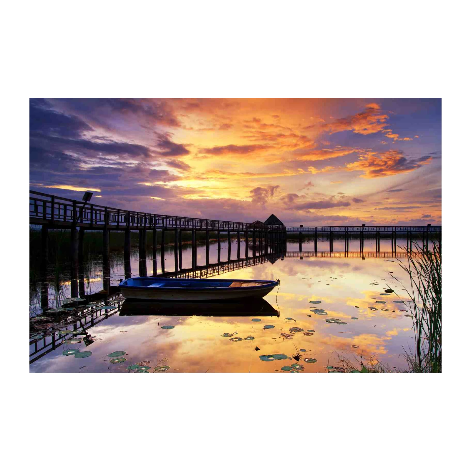 Tranquil Sunset Boat Pier Wall Art