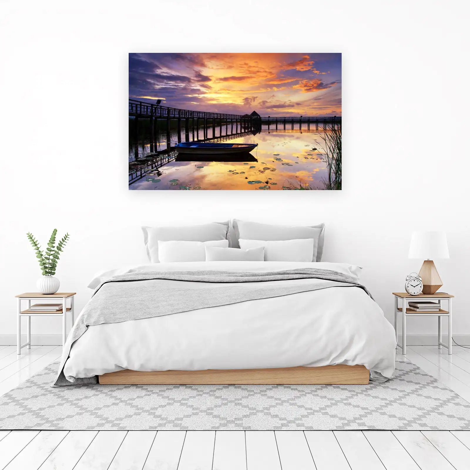 Tranquil Sunset Boat Pier Wall Art