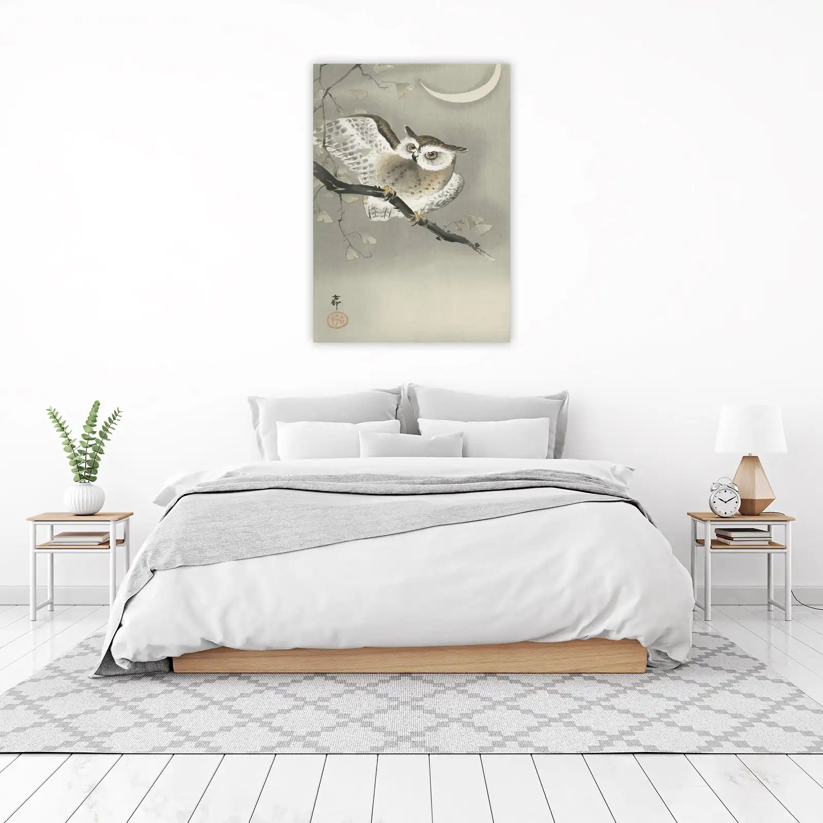 Serene Owl Moon Japanese Art Wall Art